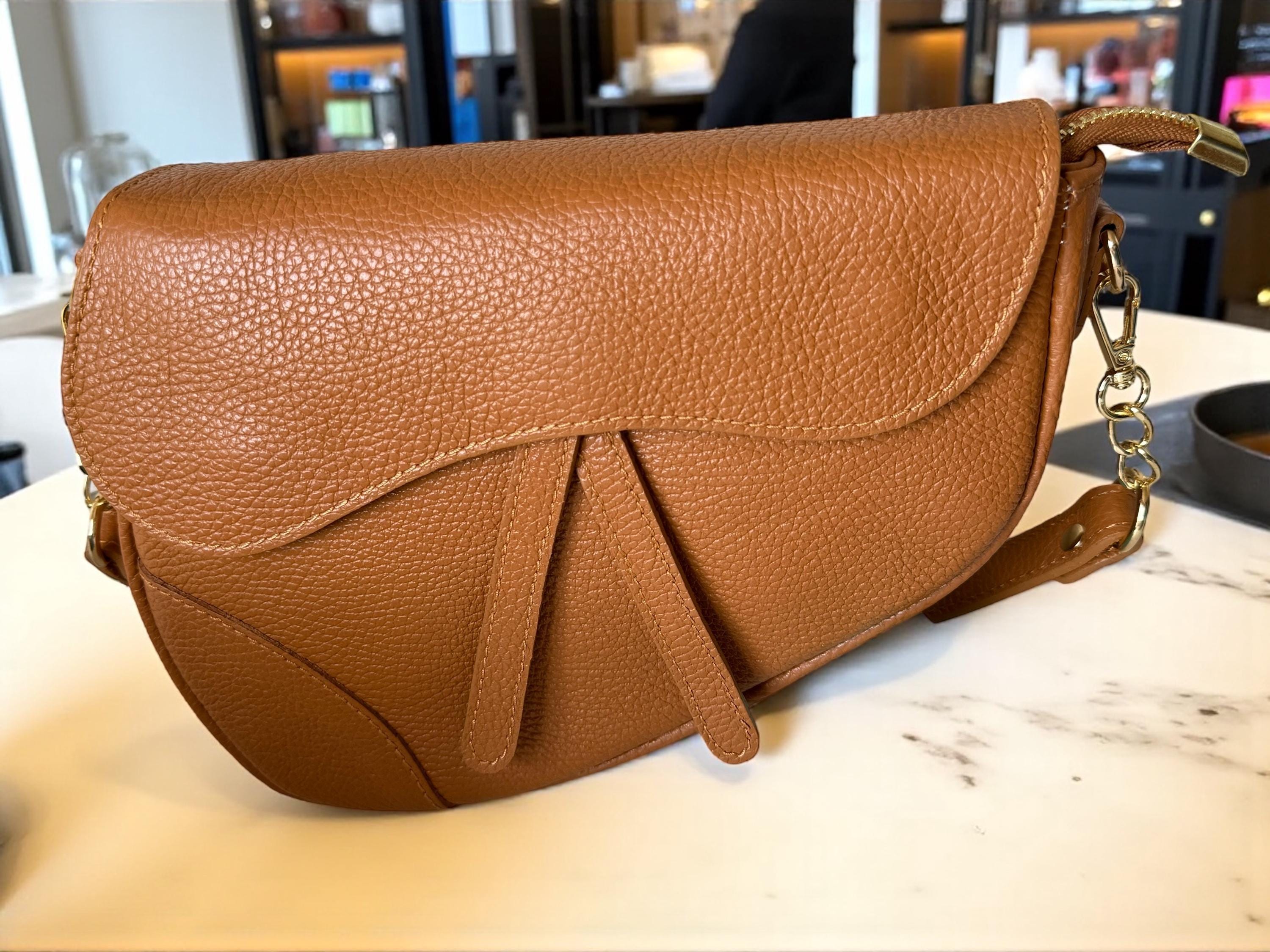 Asymmetric pebbled Leather Saddle Flap  Bag