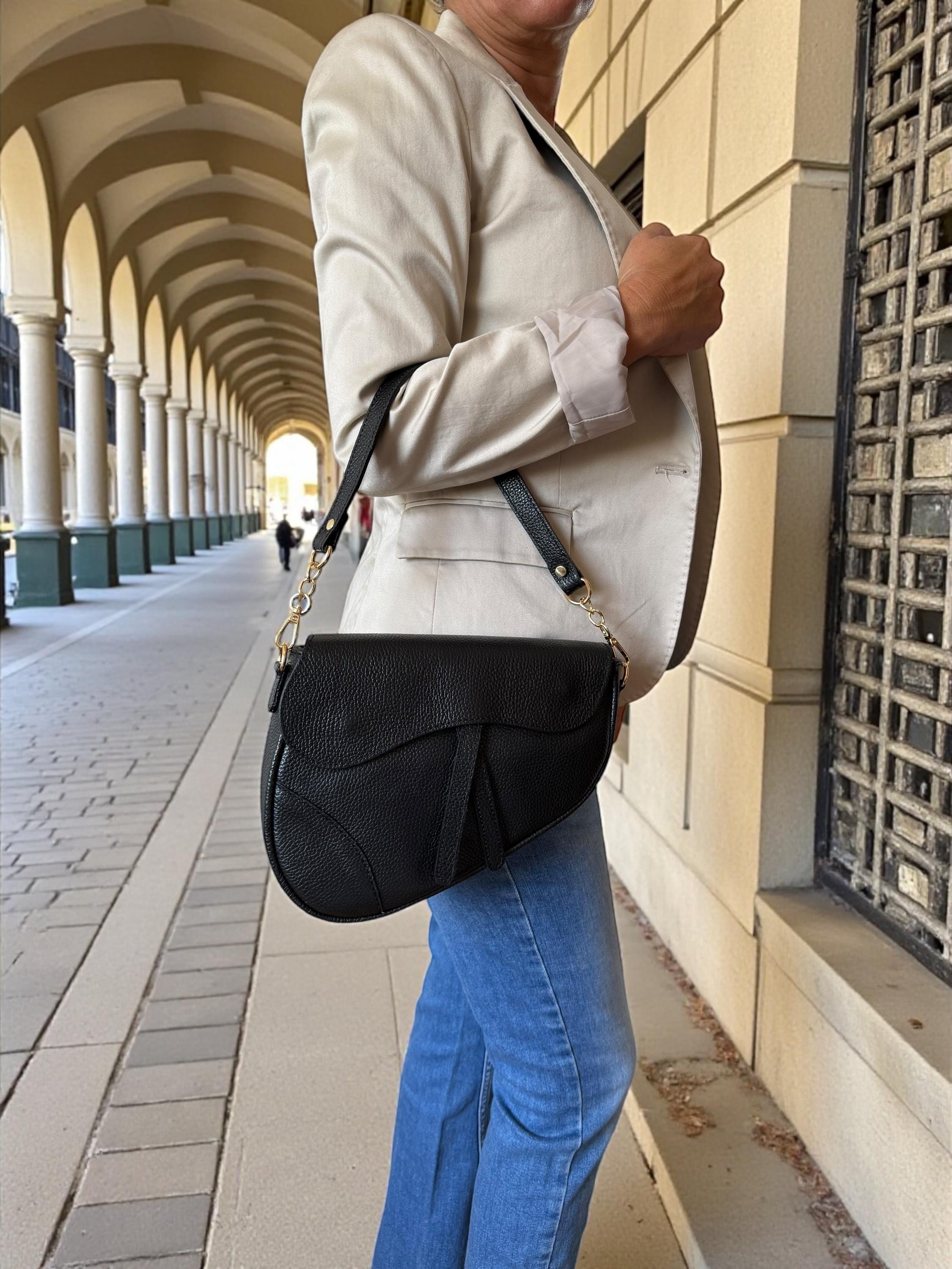 Asymmetric pebbled Leather Saddle Flap  Bag