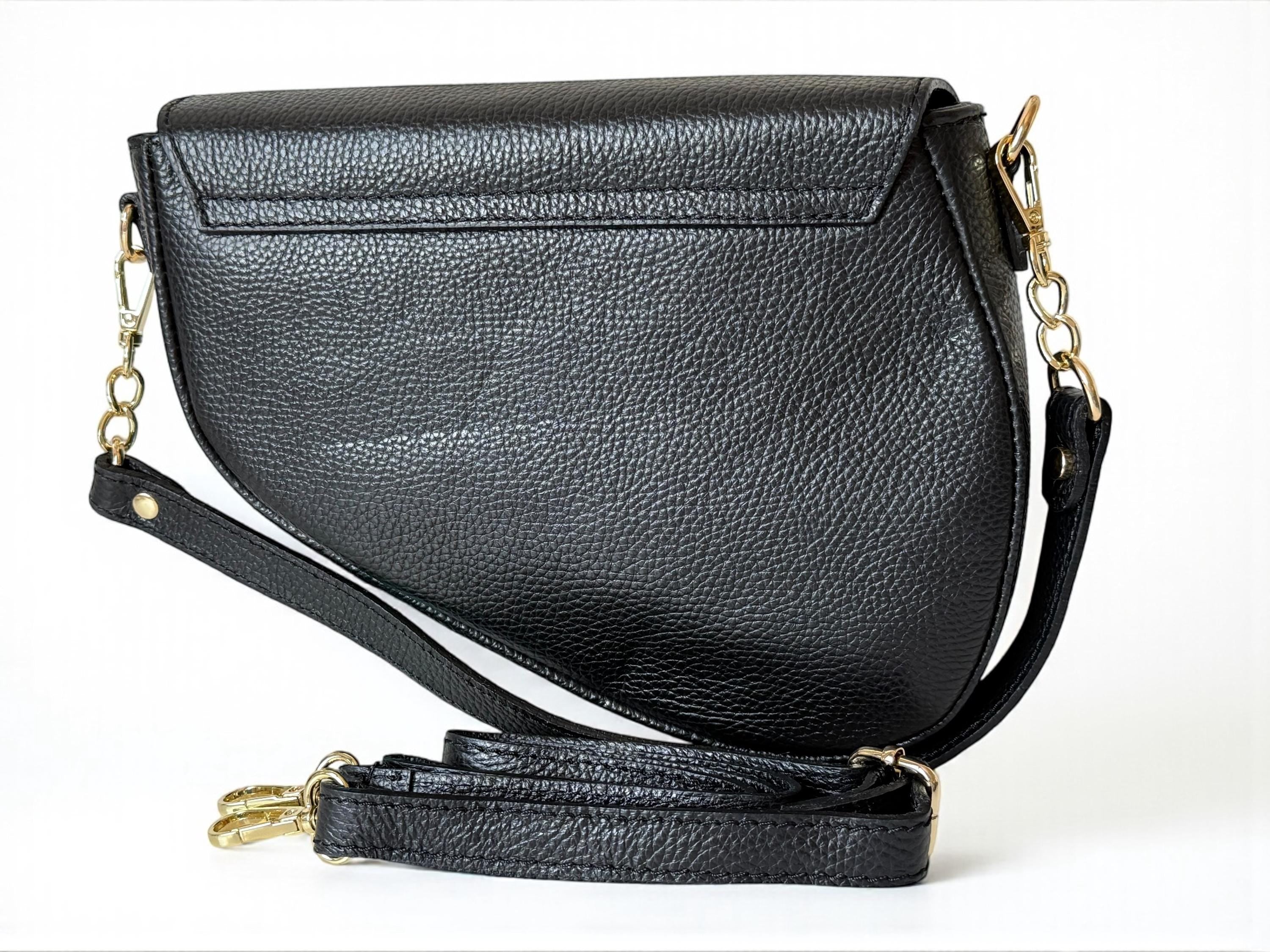 Asymmetric pebbled Leather Saddle Flap  Bag