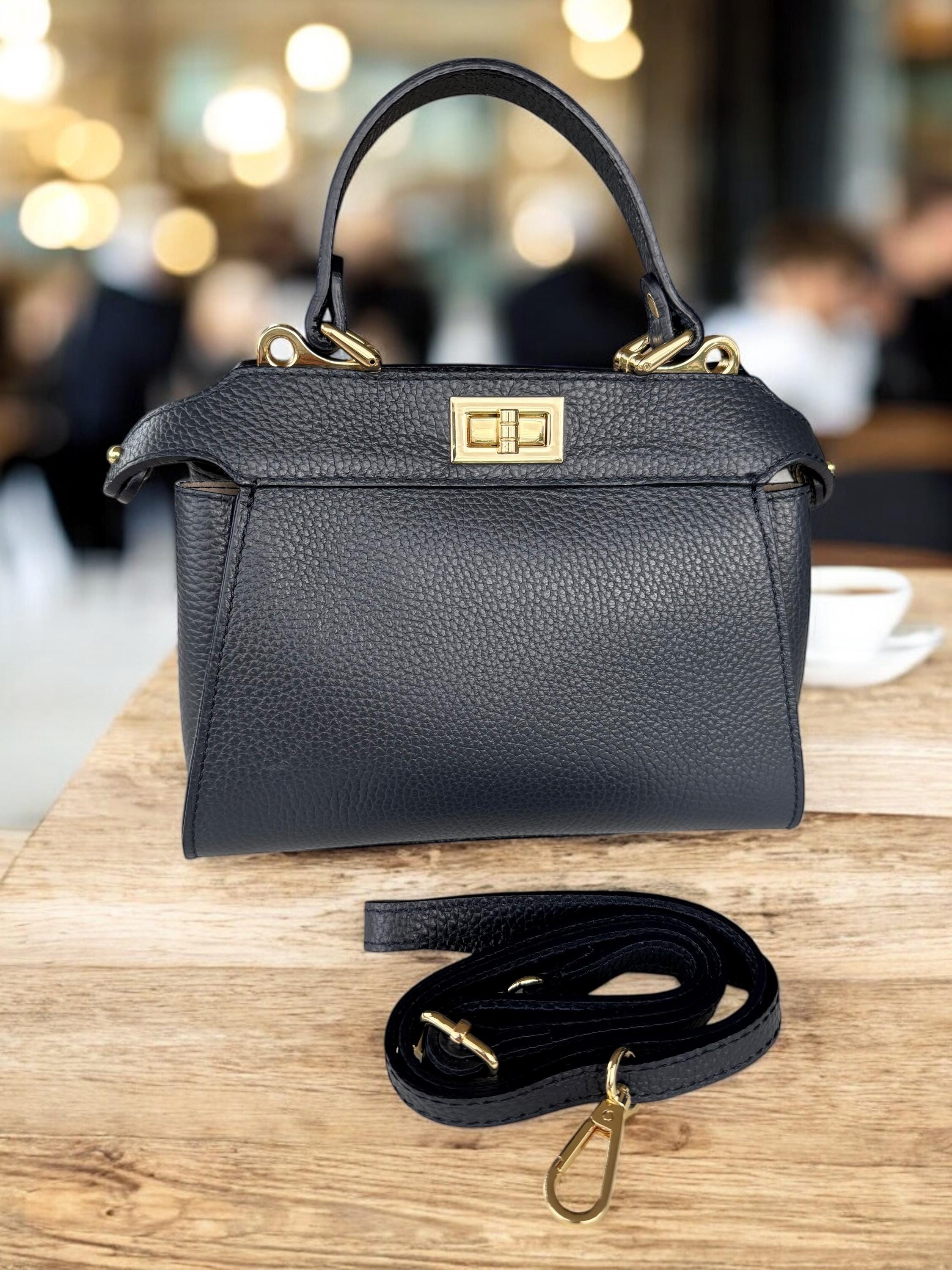 Classic Genuine Italian Pebble Leather Navi Handbag crossbody