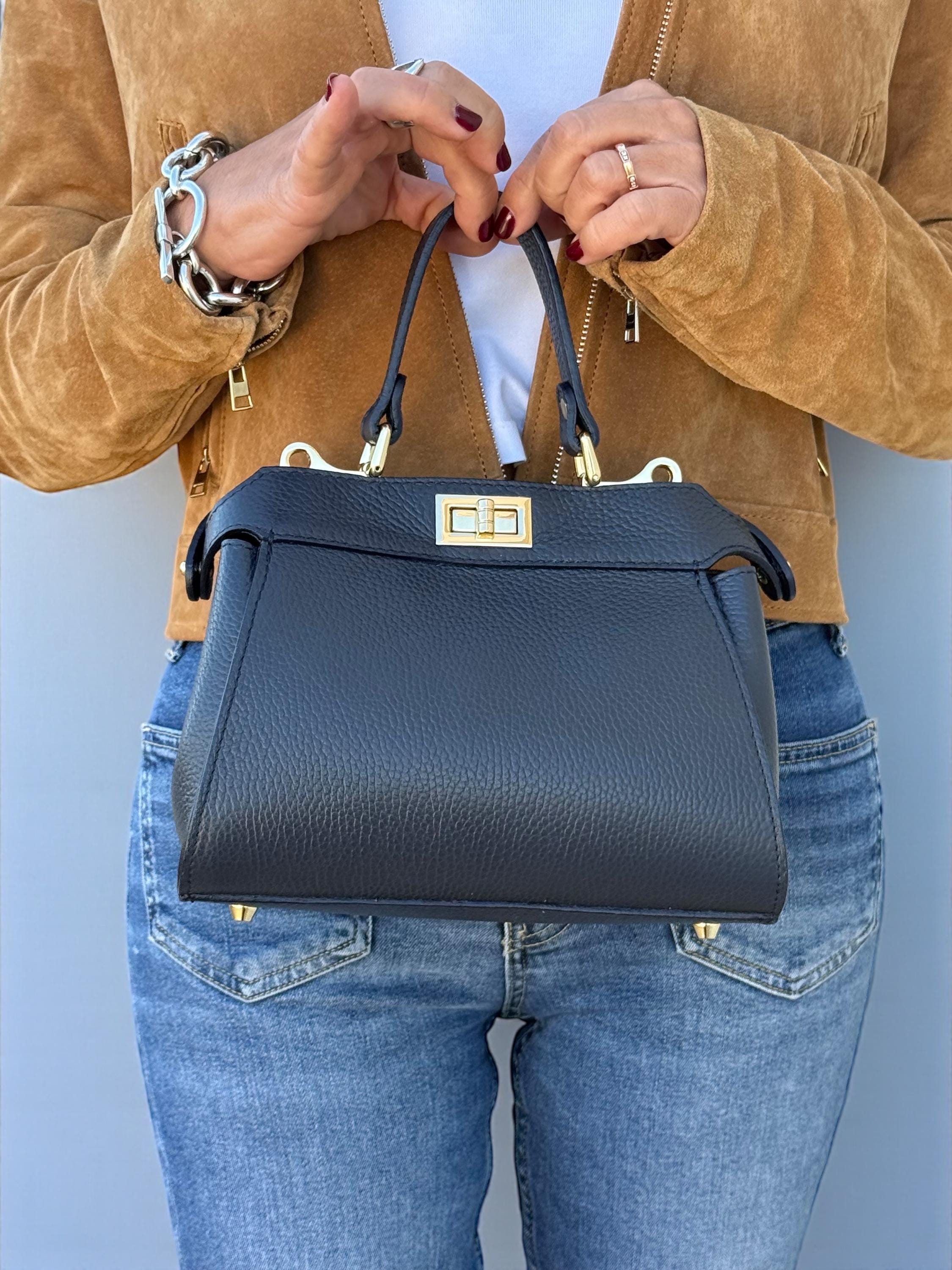 Classic Genuine Italian Pebble Leather Navi Handbag crossbody