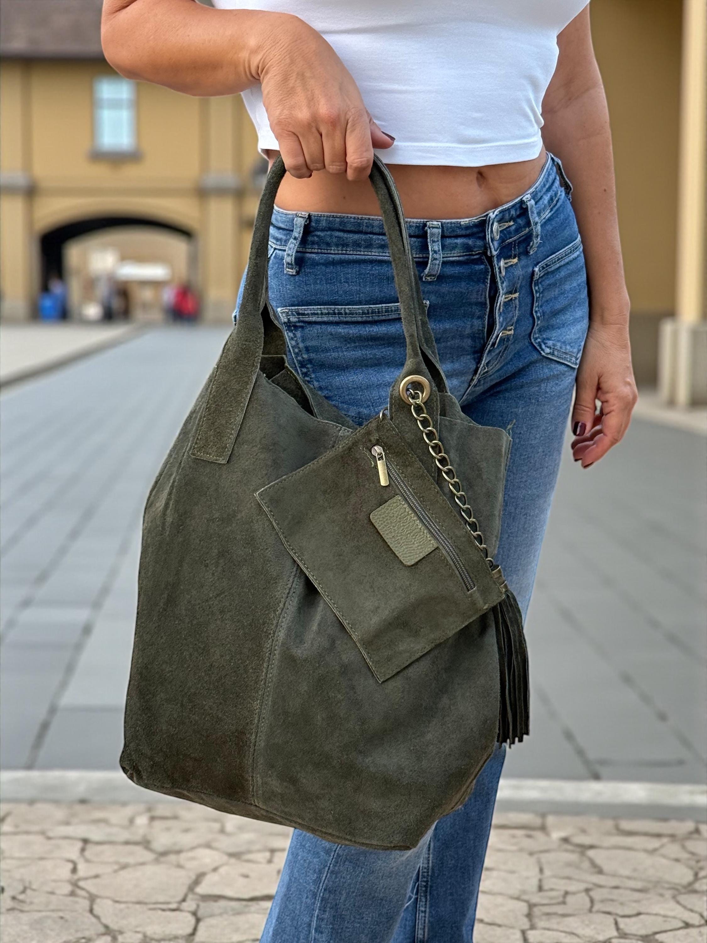Slouchy Suede brown shopper Bag with Tassel