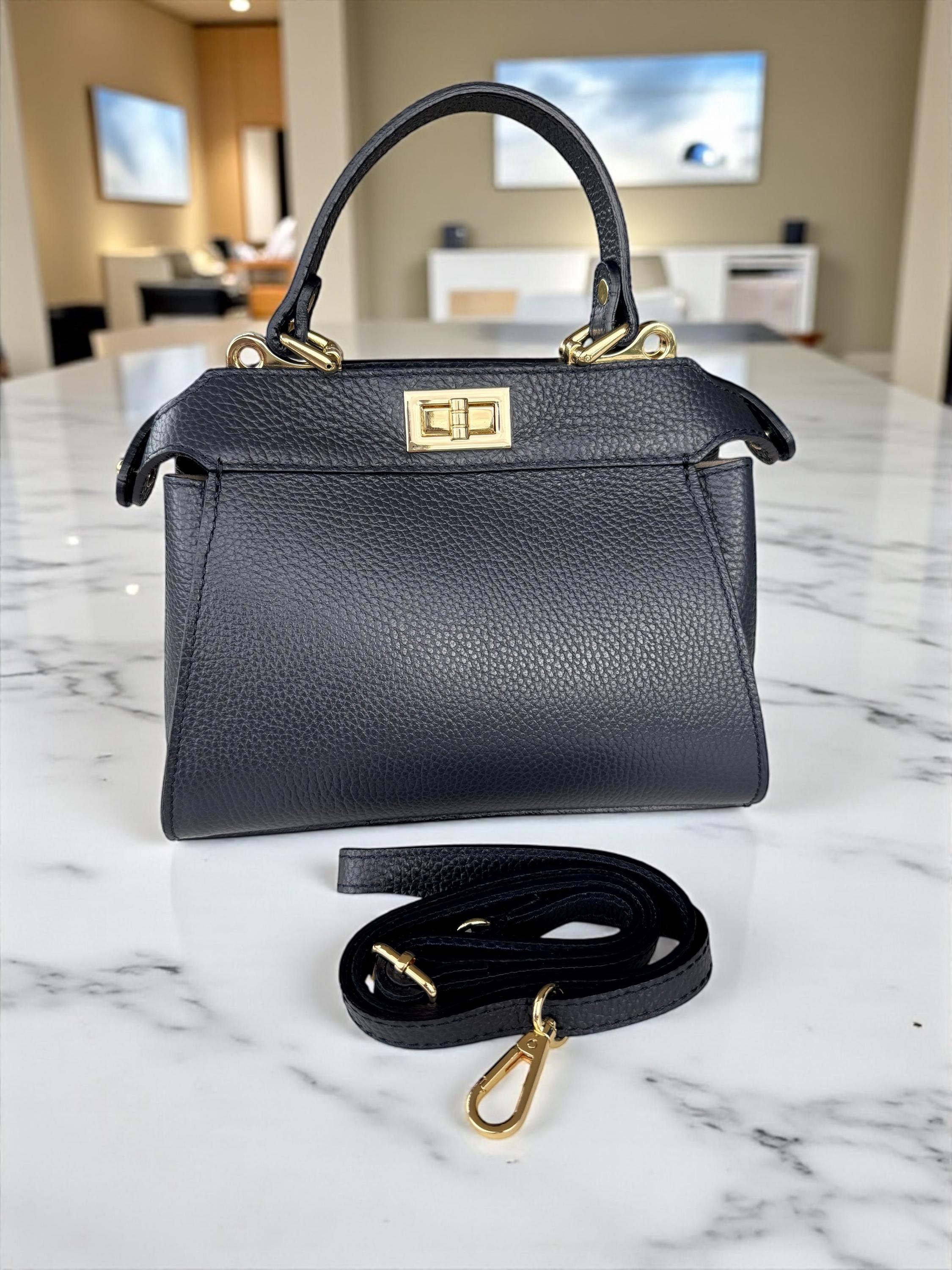 Classic Genuine Italian Pebble Leather Navi Handbag crossbody