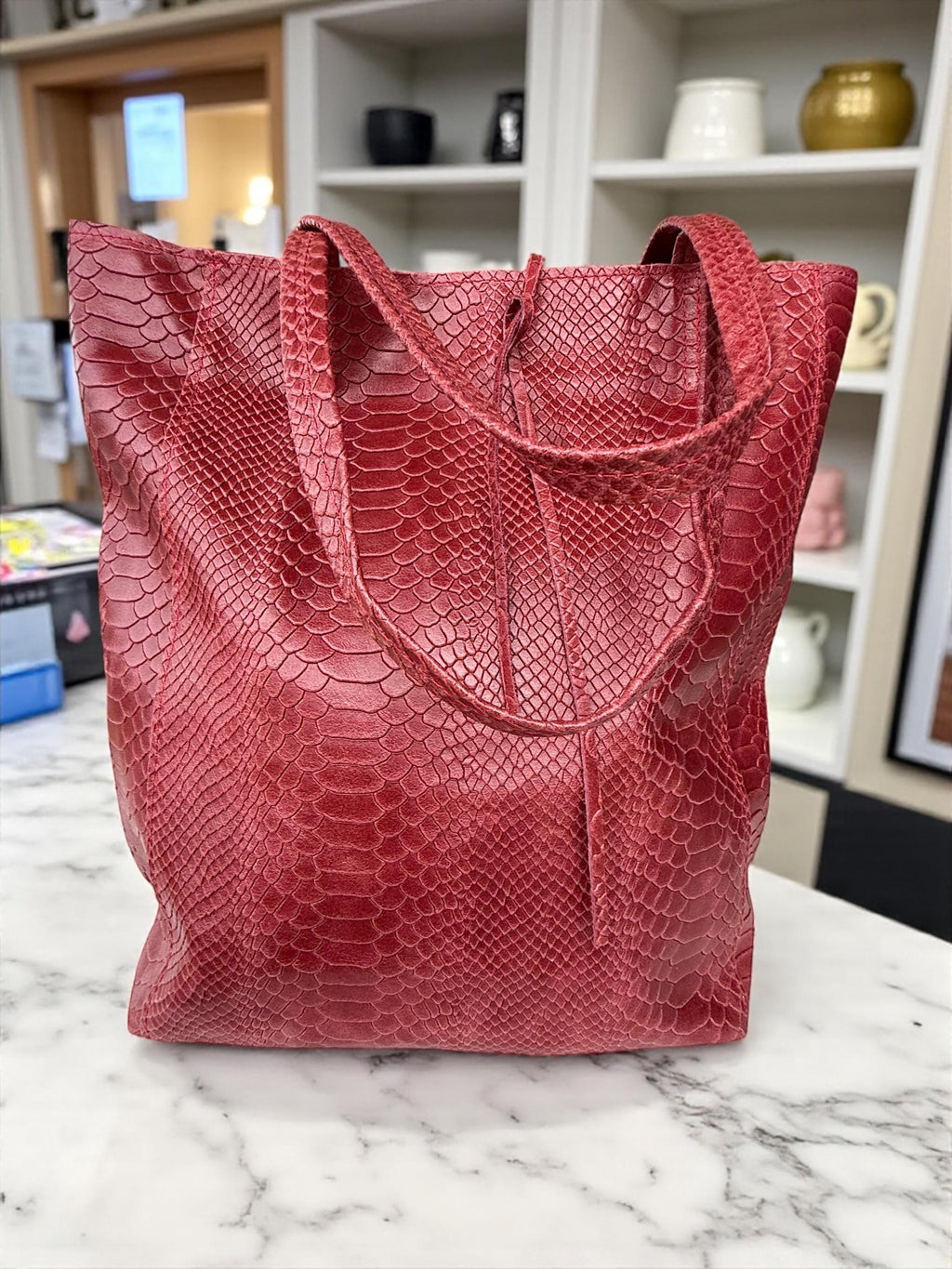 Embossed Genuine leather Ruby Tote shopper bag