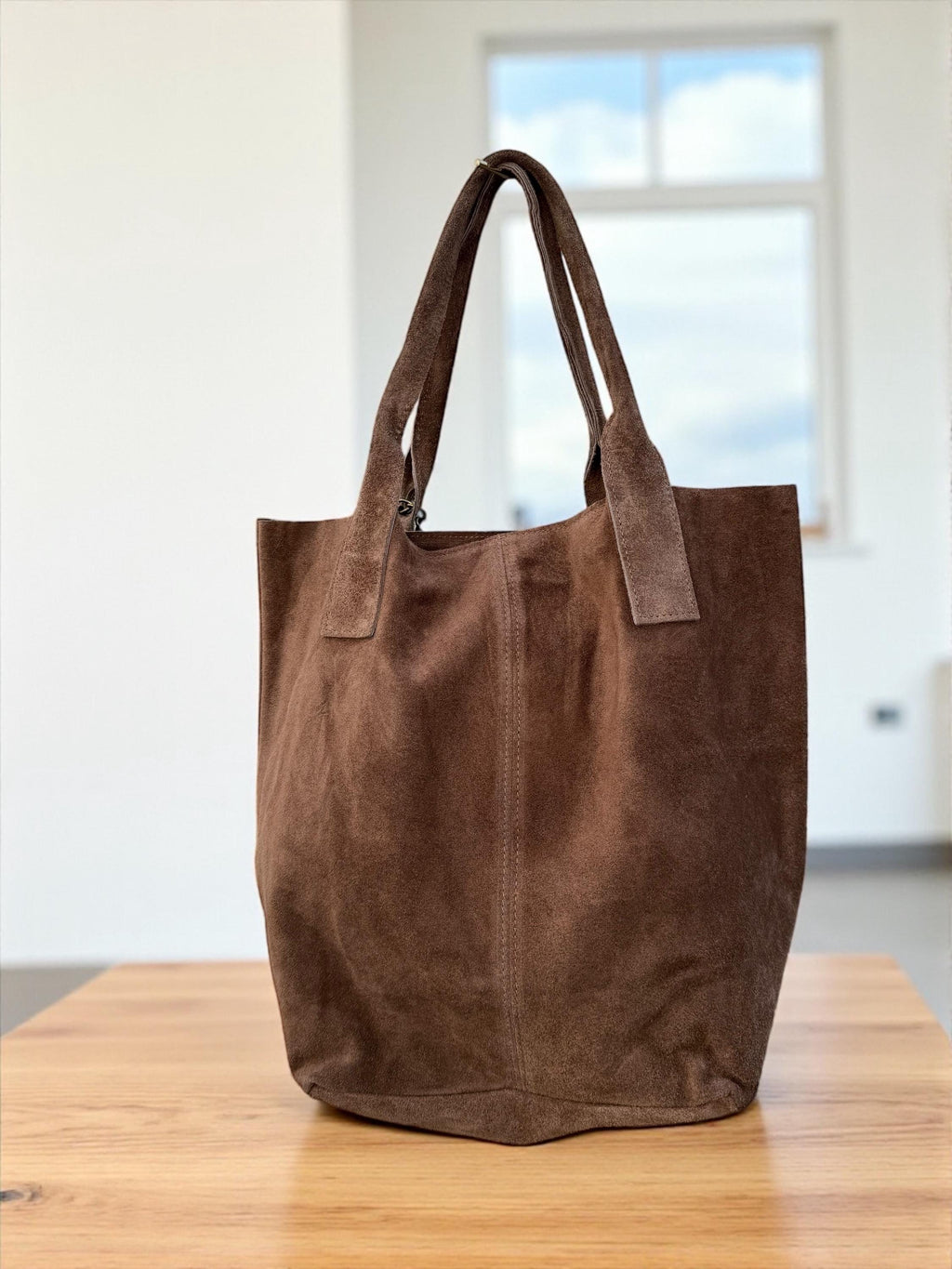 Slouchy Suede olive green shopper Bag with Tassel