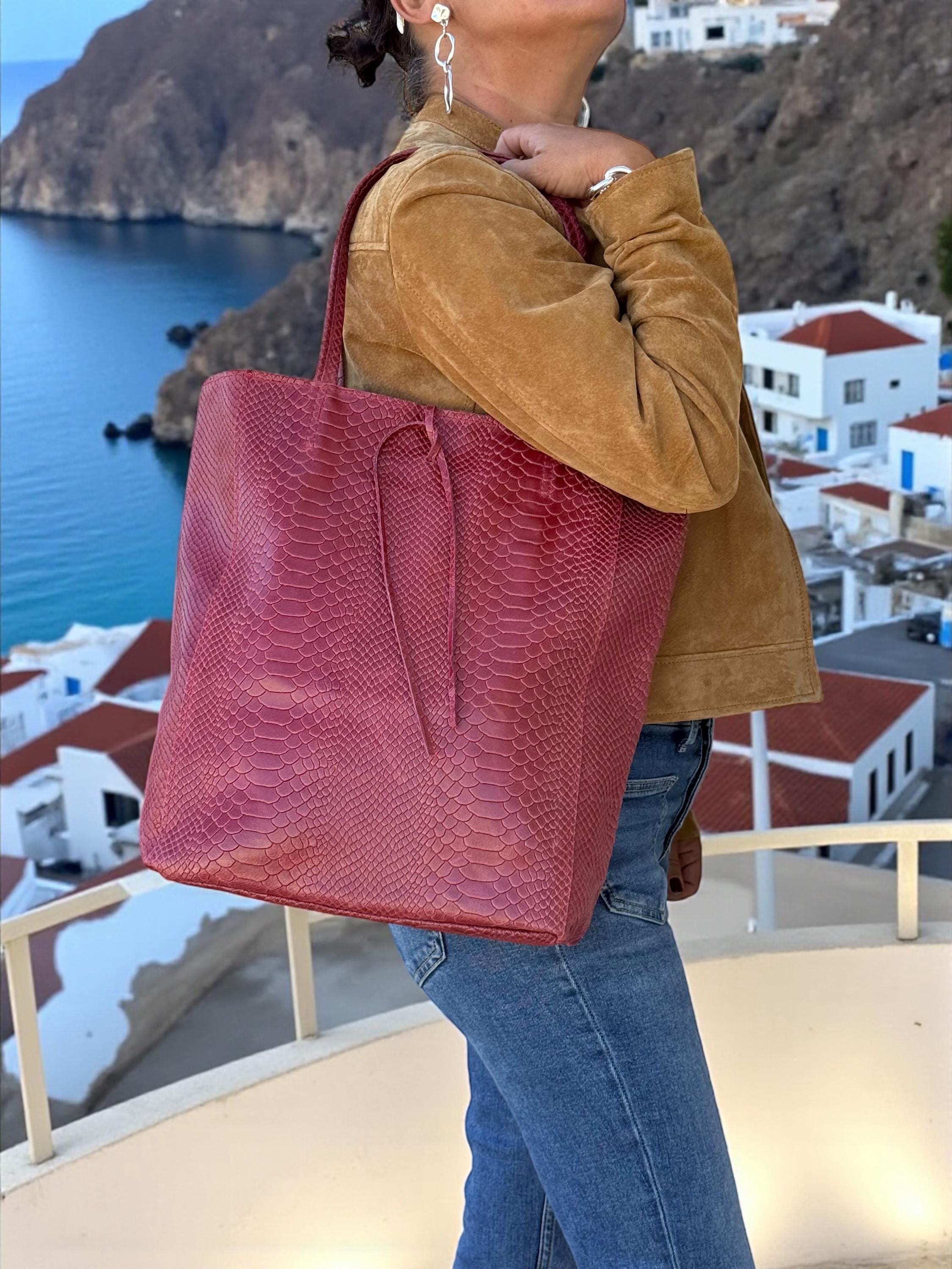 Embossed Genuine leather Ruby Tote shopper bag