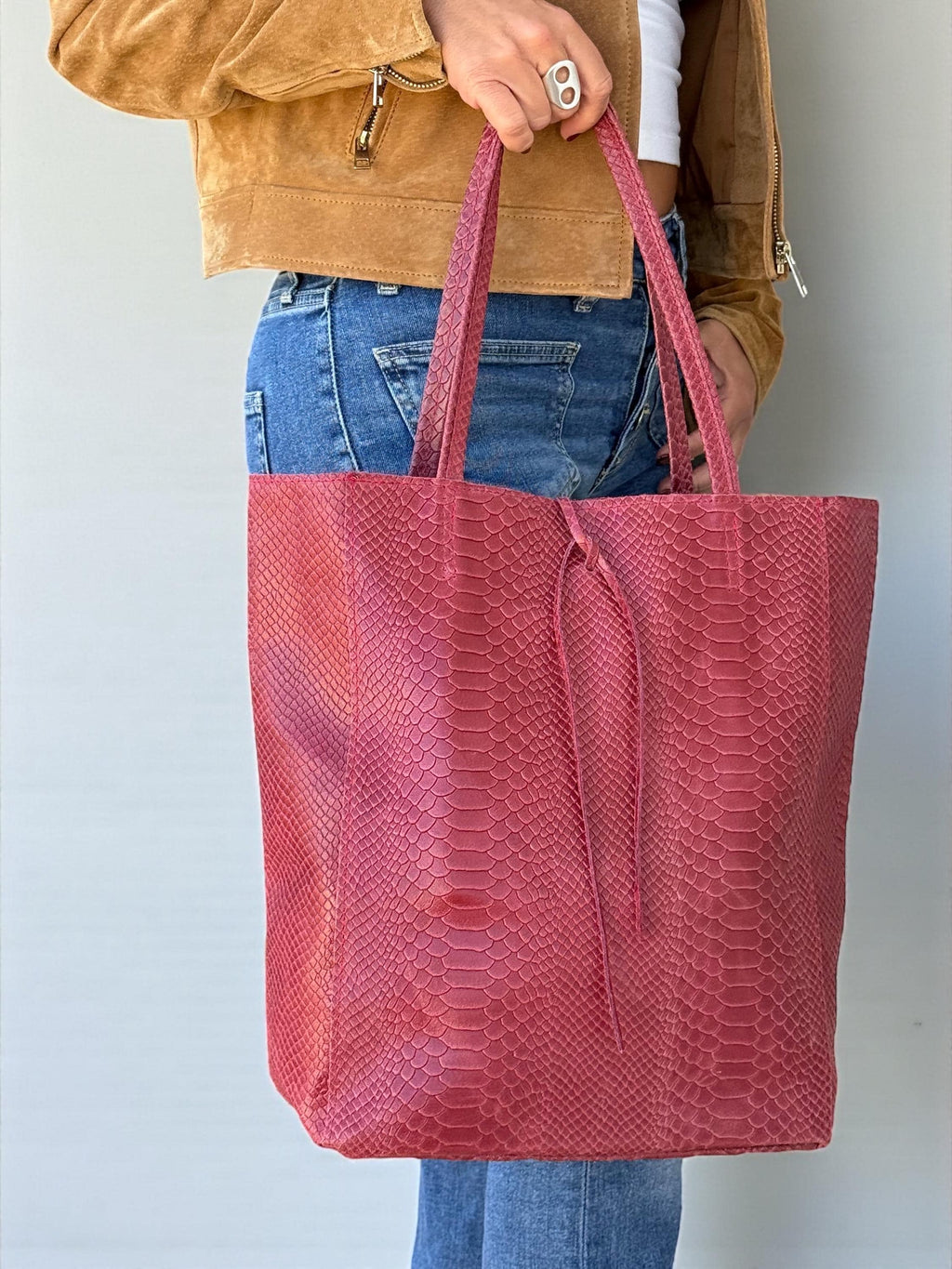 Embossed Genuine leather Ruby Tote shopper bag