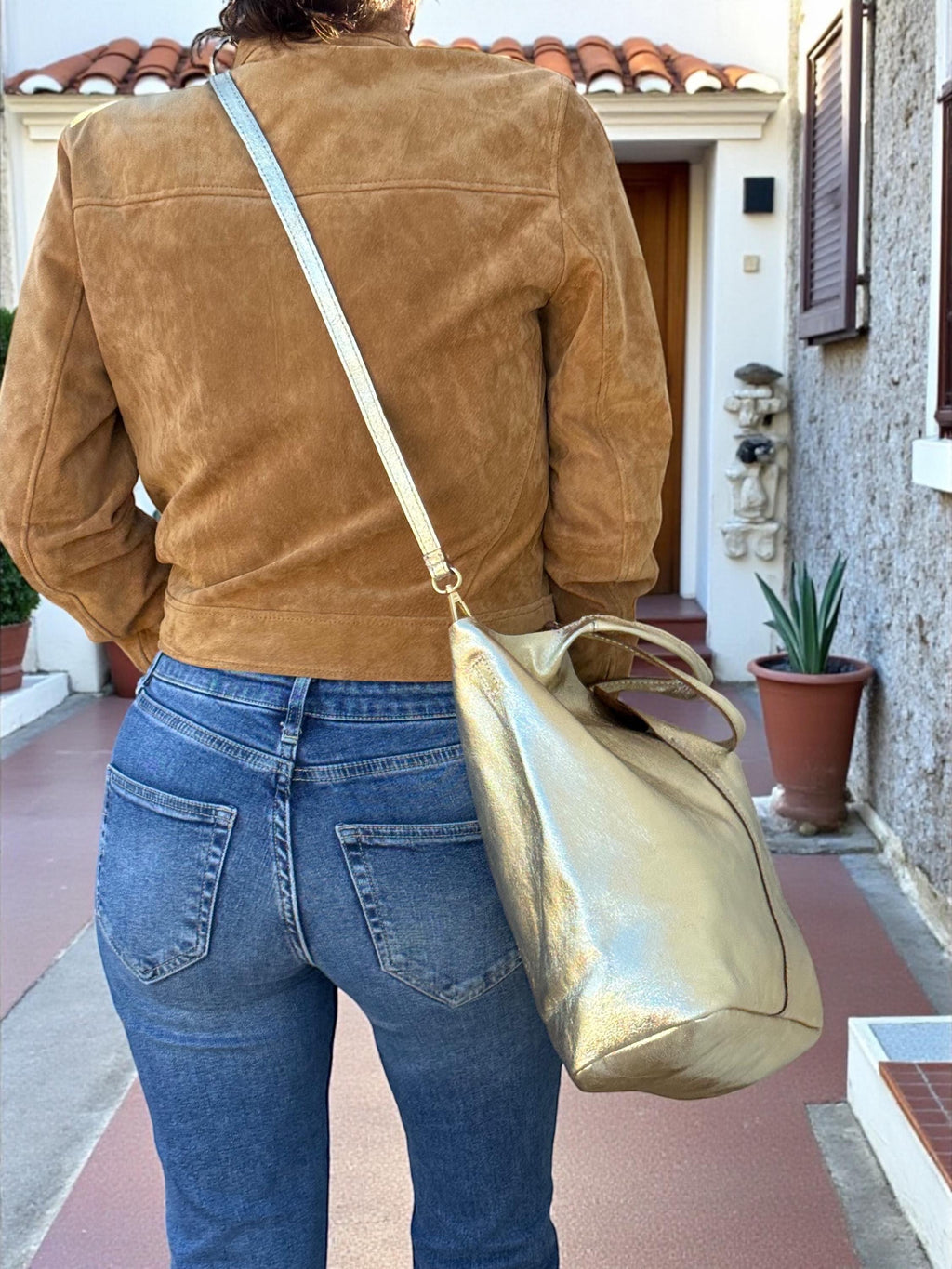 Soft Genuine Leather Brown shopper tote