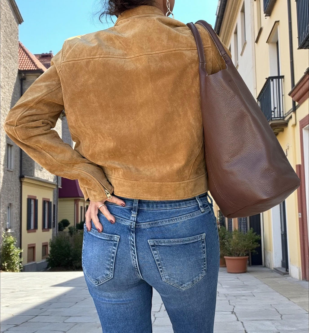 Soft Genuine Leather Gold Tote