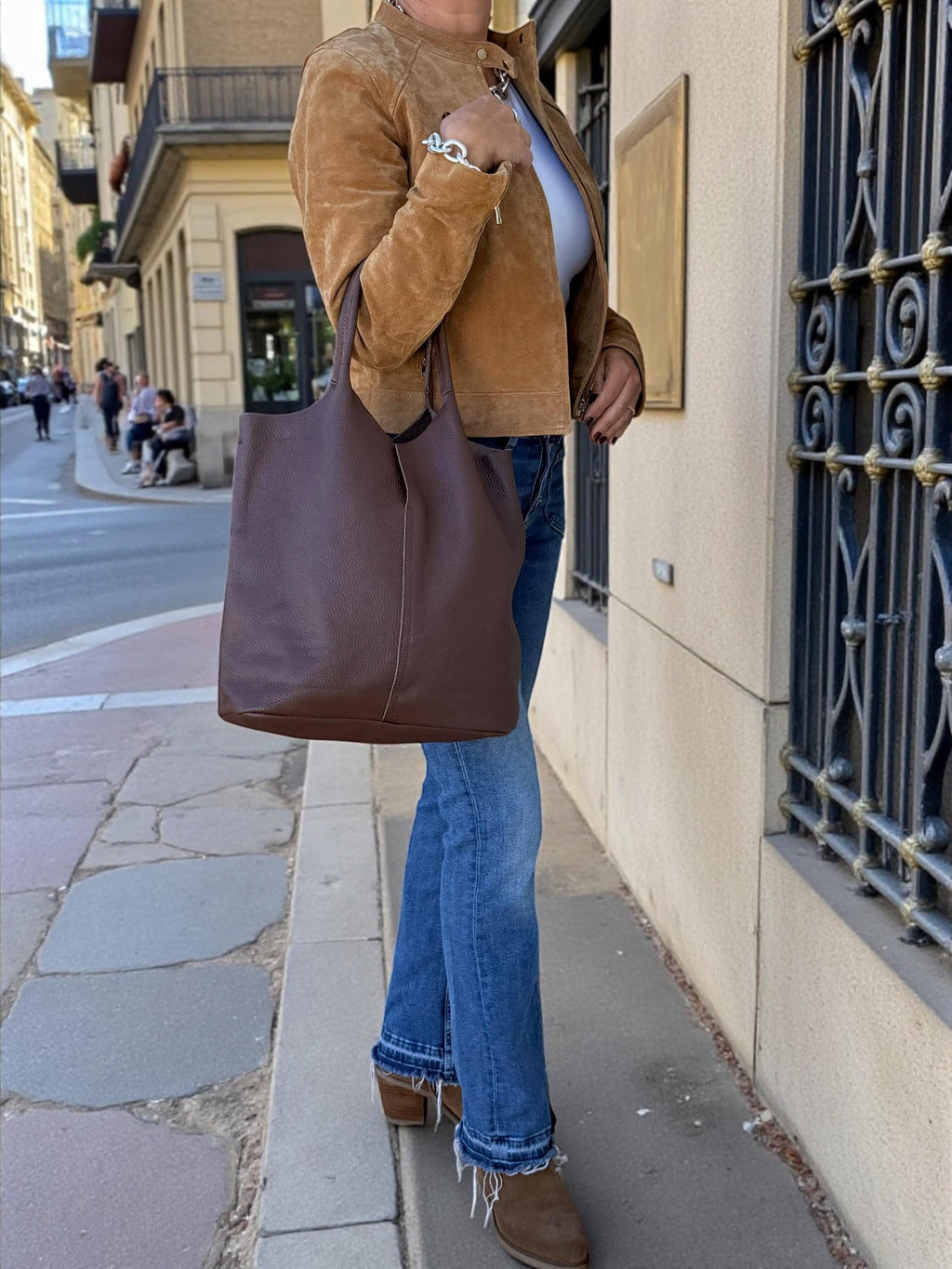 Soft Genuine Leather Brown shopper tote