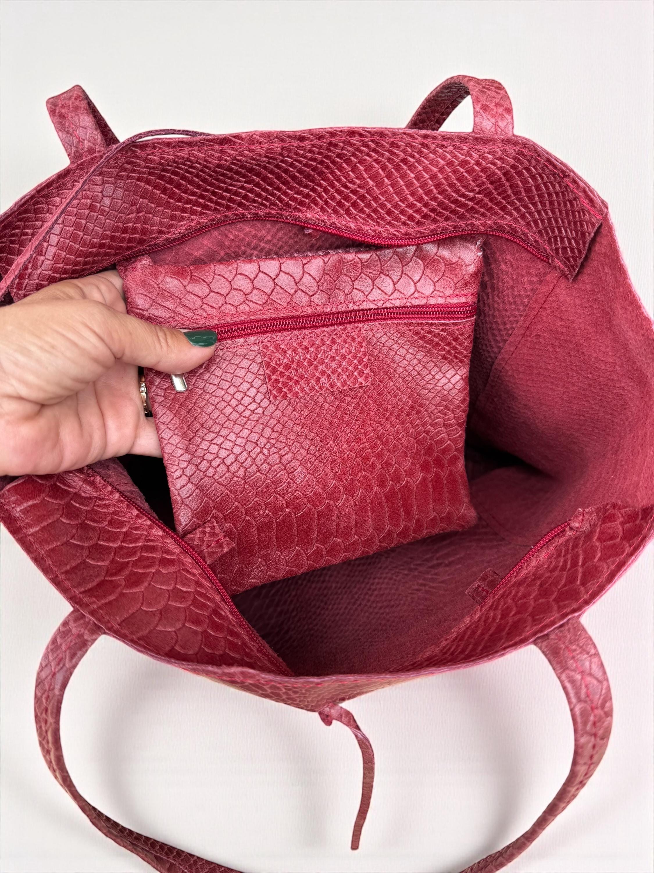 Embossed Genuine leather Ruby Tote shopper bag