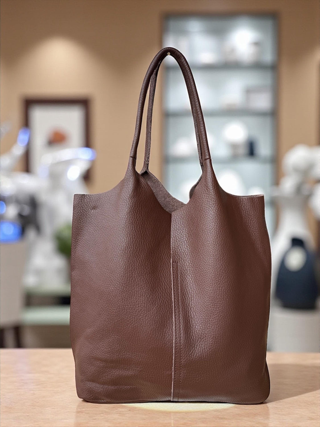 Soft Genuine Leather Gold Tote