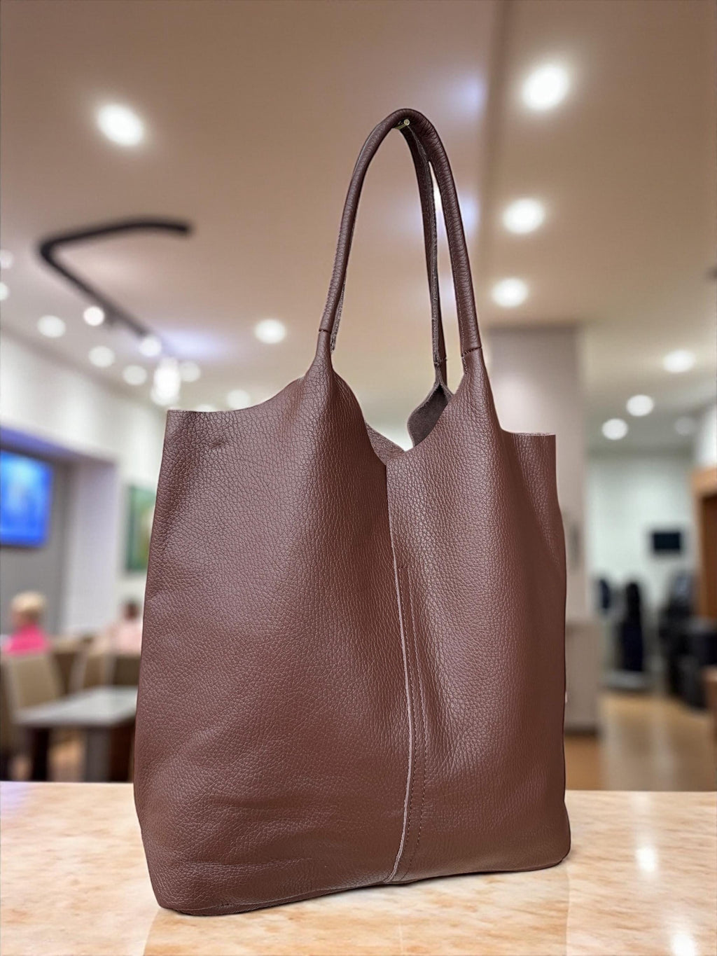 Soft Genuine Leather Brown shopper tote