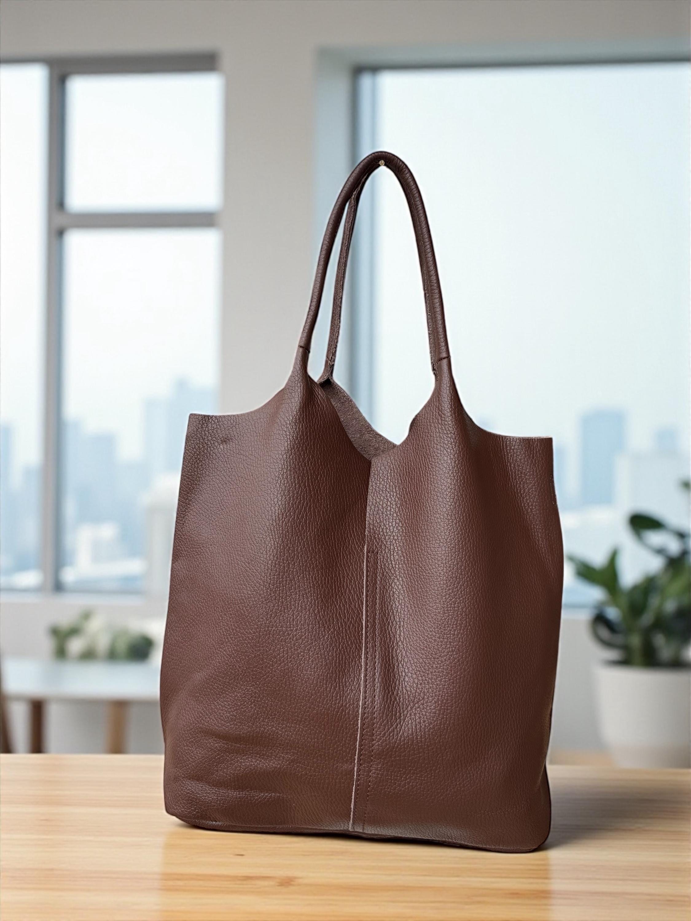 Soft Genuine Leather Brown shopper tote