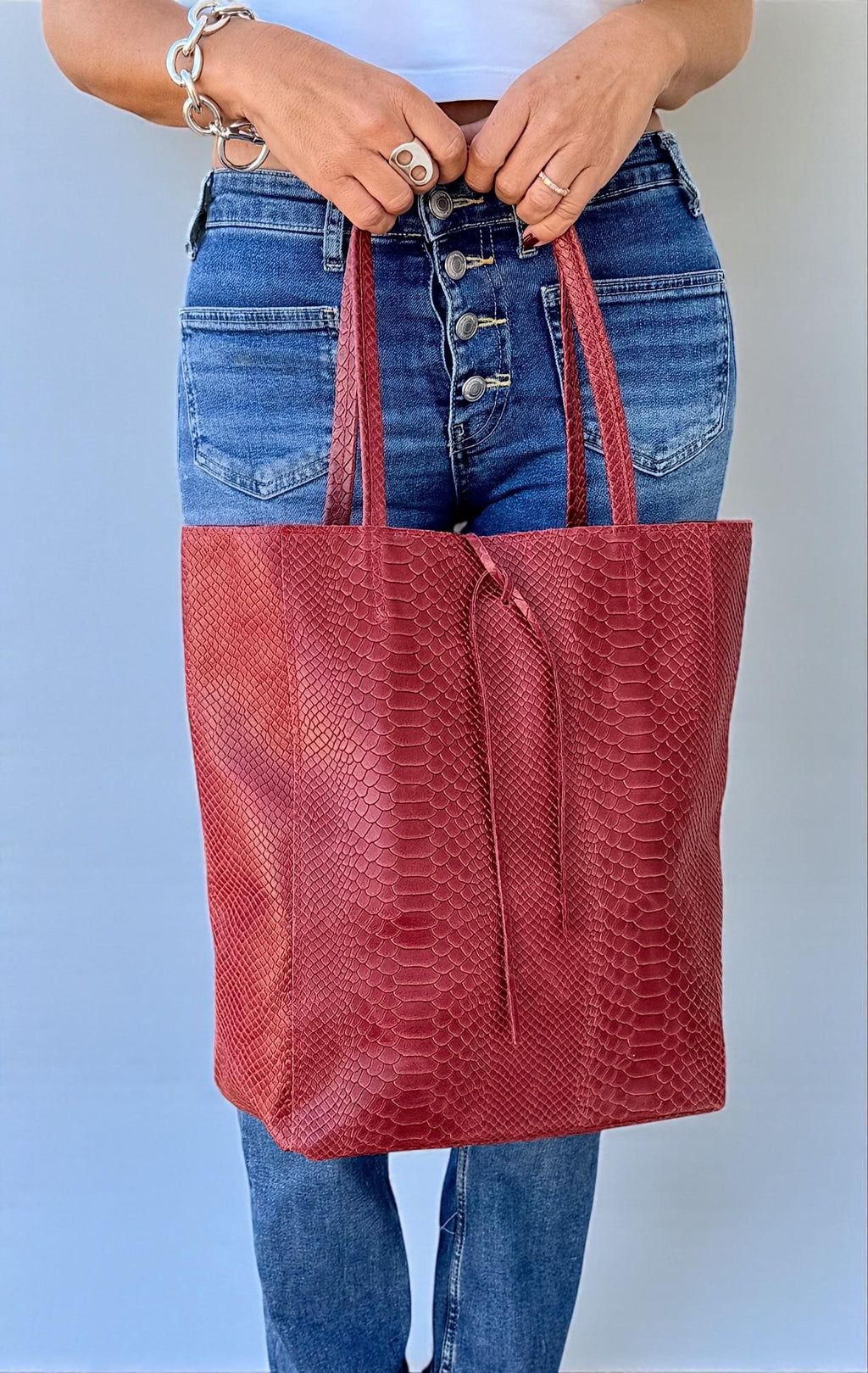 Embossed Genuine leather Ruby Tote shopper bag