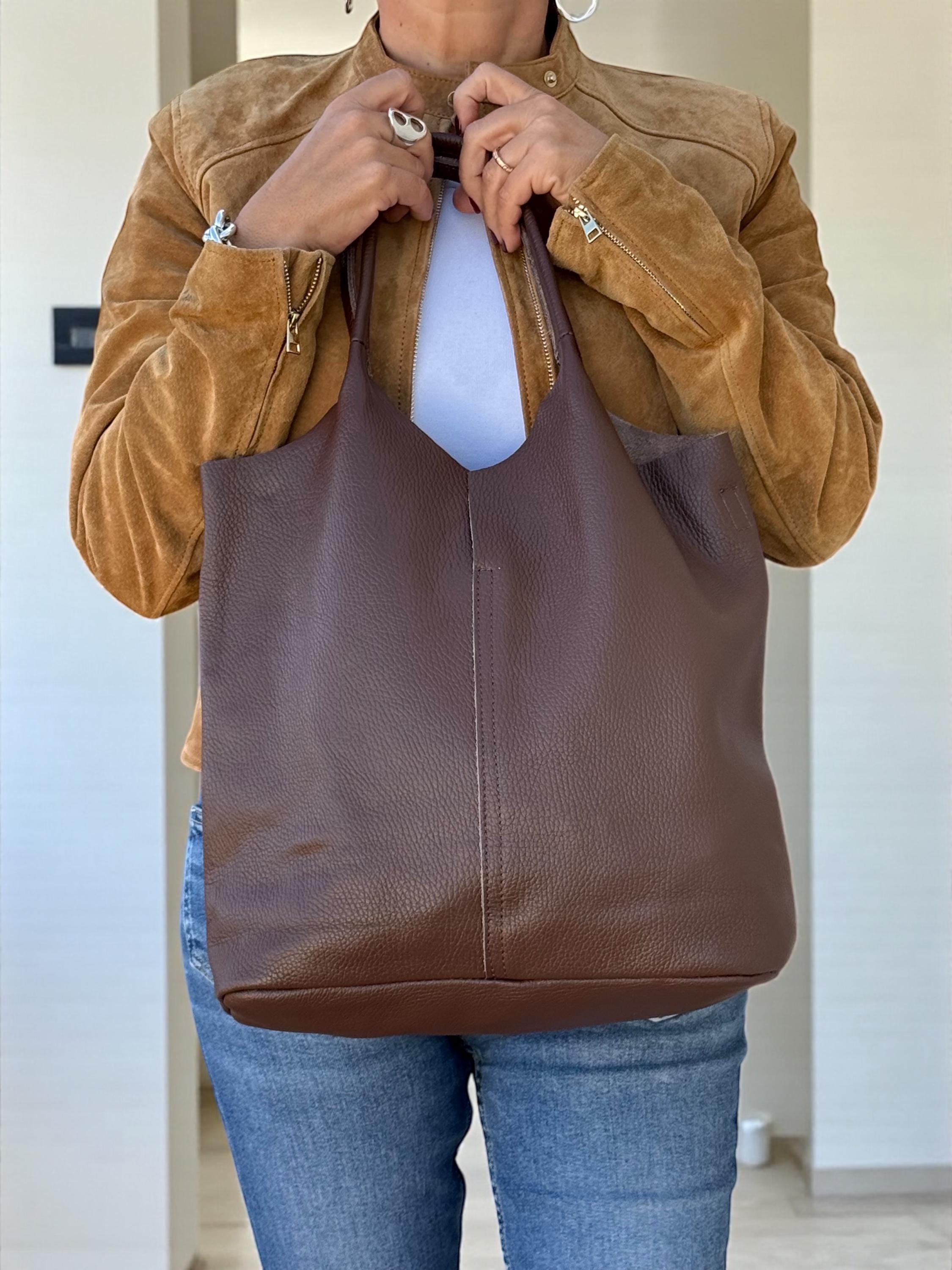 Soft Genuine Leather Gold Tote