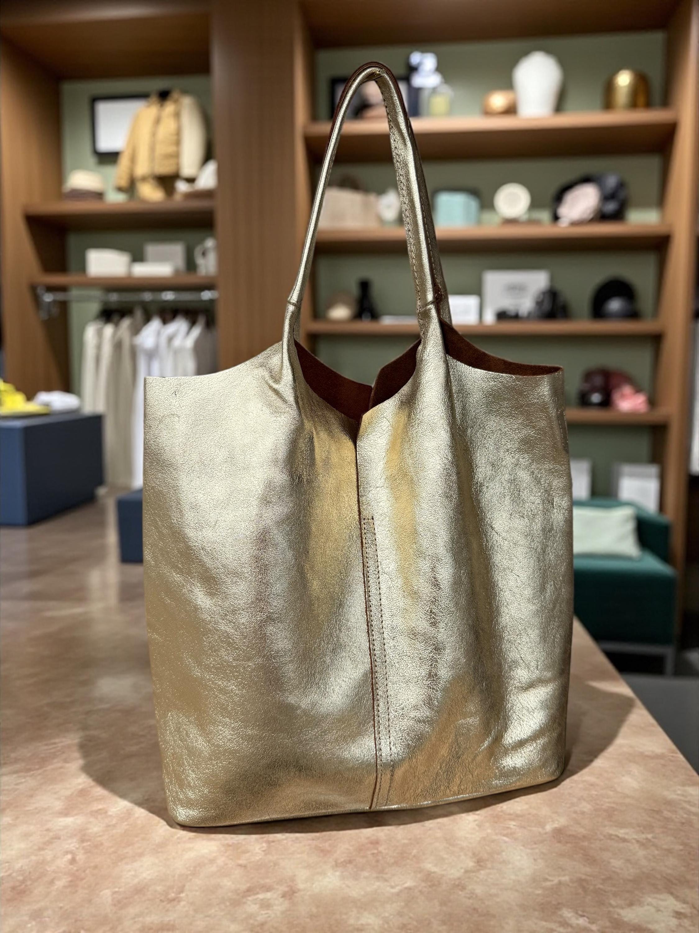 Soft Genuine Leather Brown shopper tote