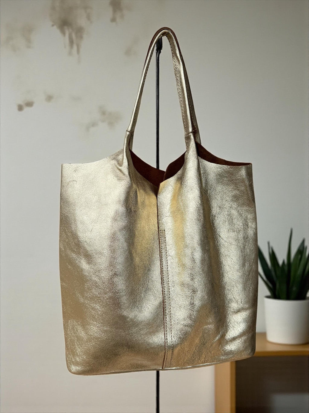 Soft Genuine Leather Brown shopper tote