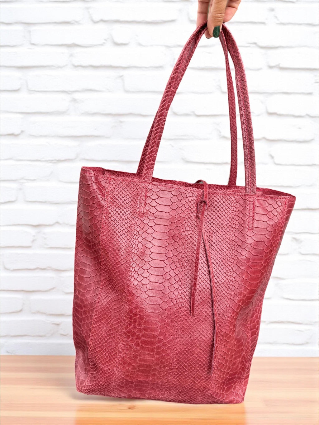 Embossed Genuine leather Ruby Tote shopper bag