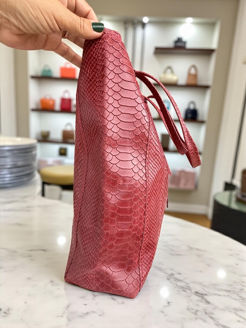 Embossed Genuine leather Ruby Tote shopper bag