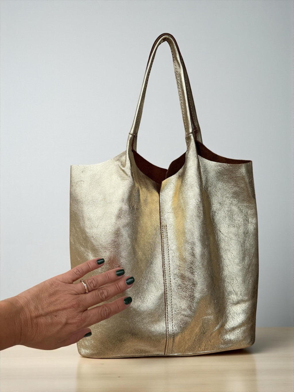 Soft Genuine Leather Gold Tote