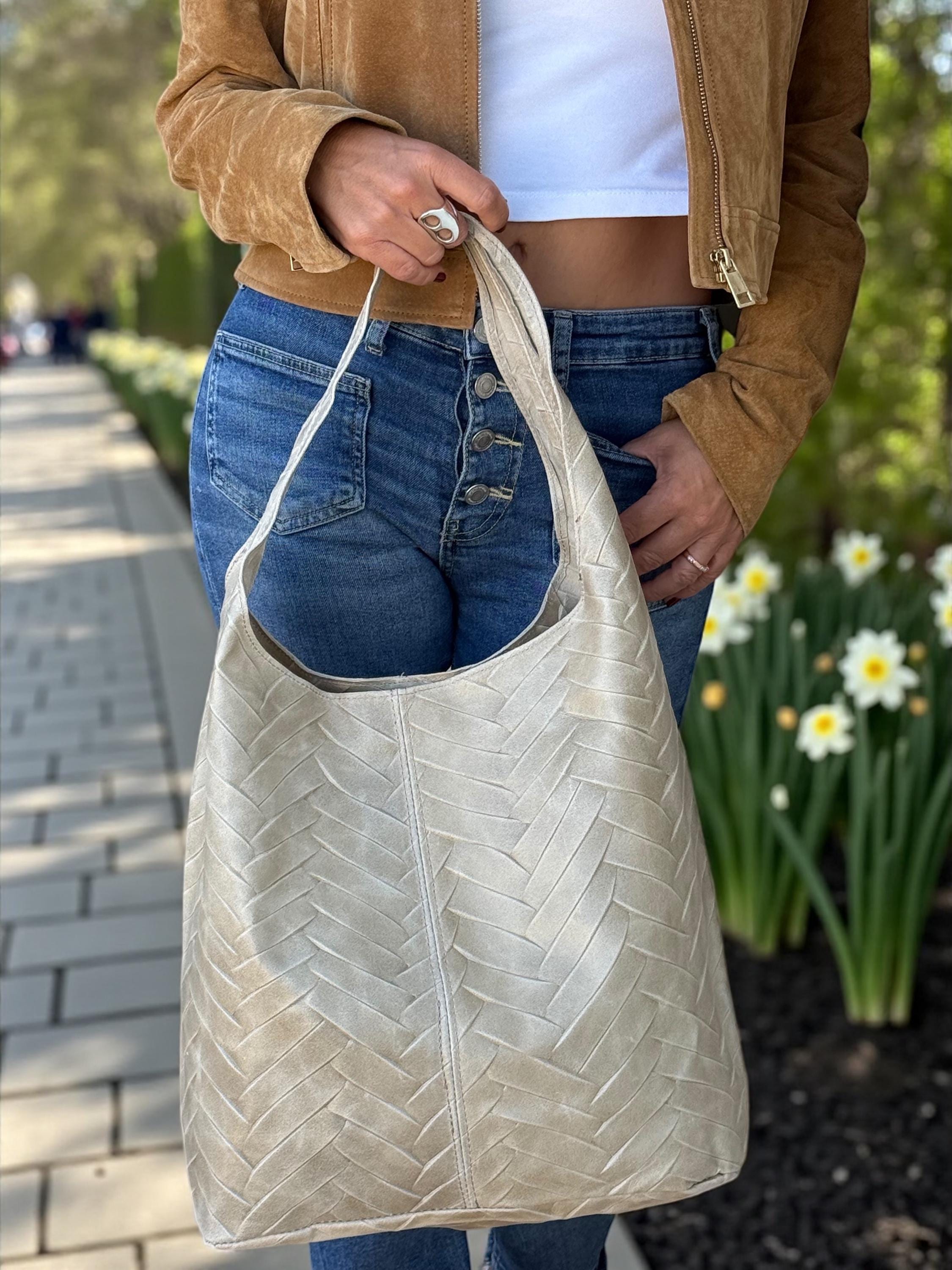 Chevron-Quilted Genuine Leather black hobo bag