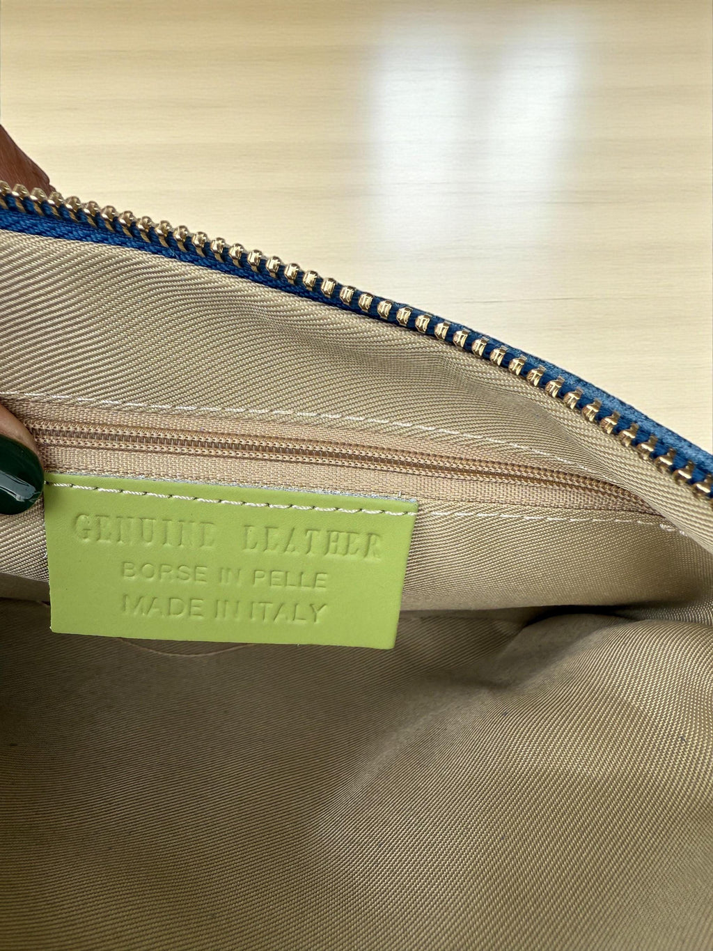 Embossed Leather Studded Trim Blue Clutch