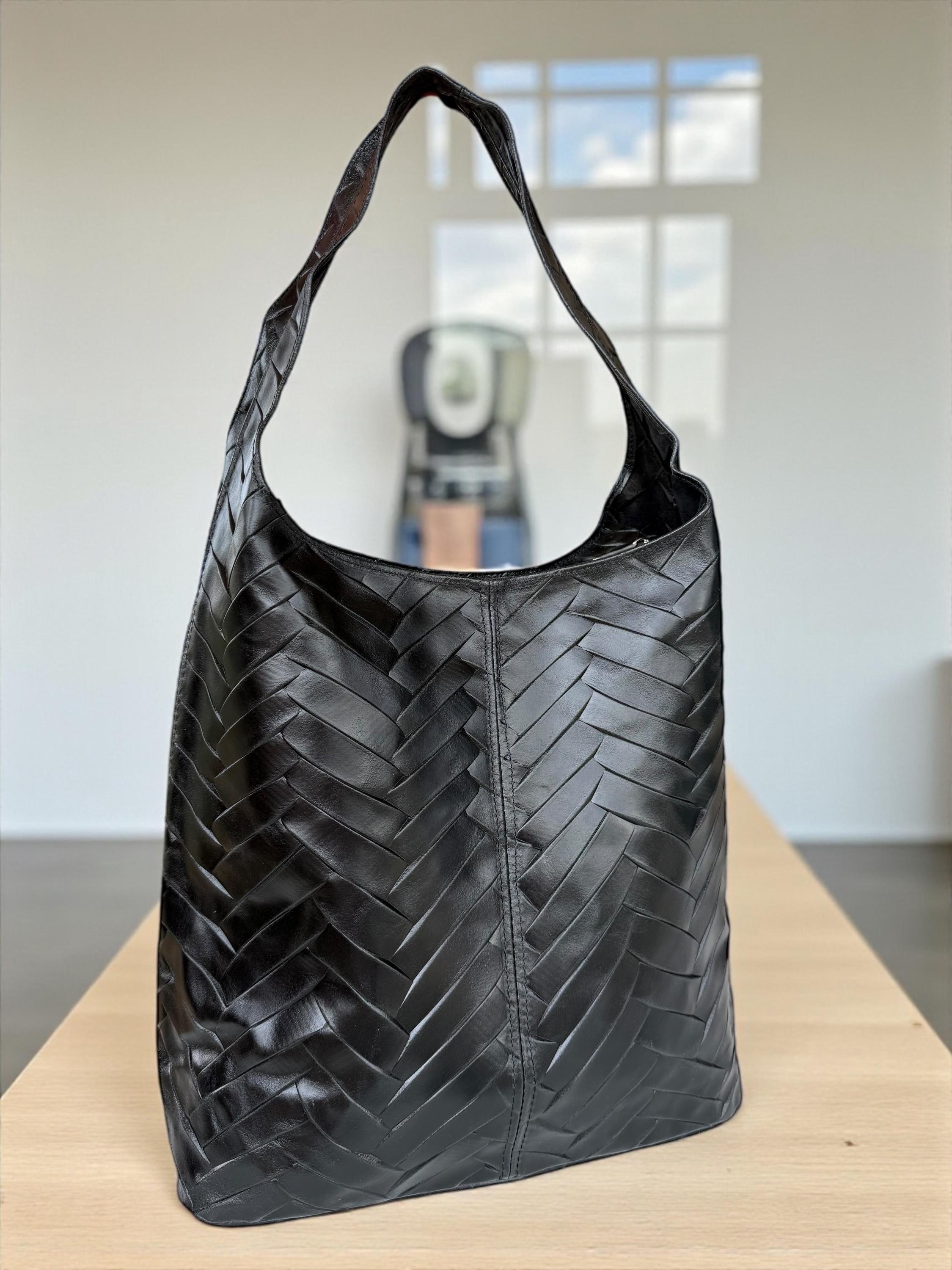 Chevron-Quilted Genuine Leather beige hobo bag