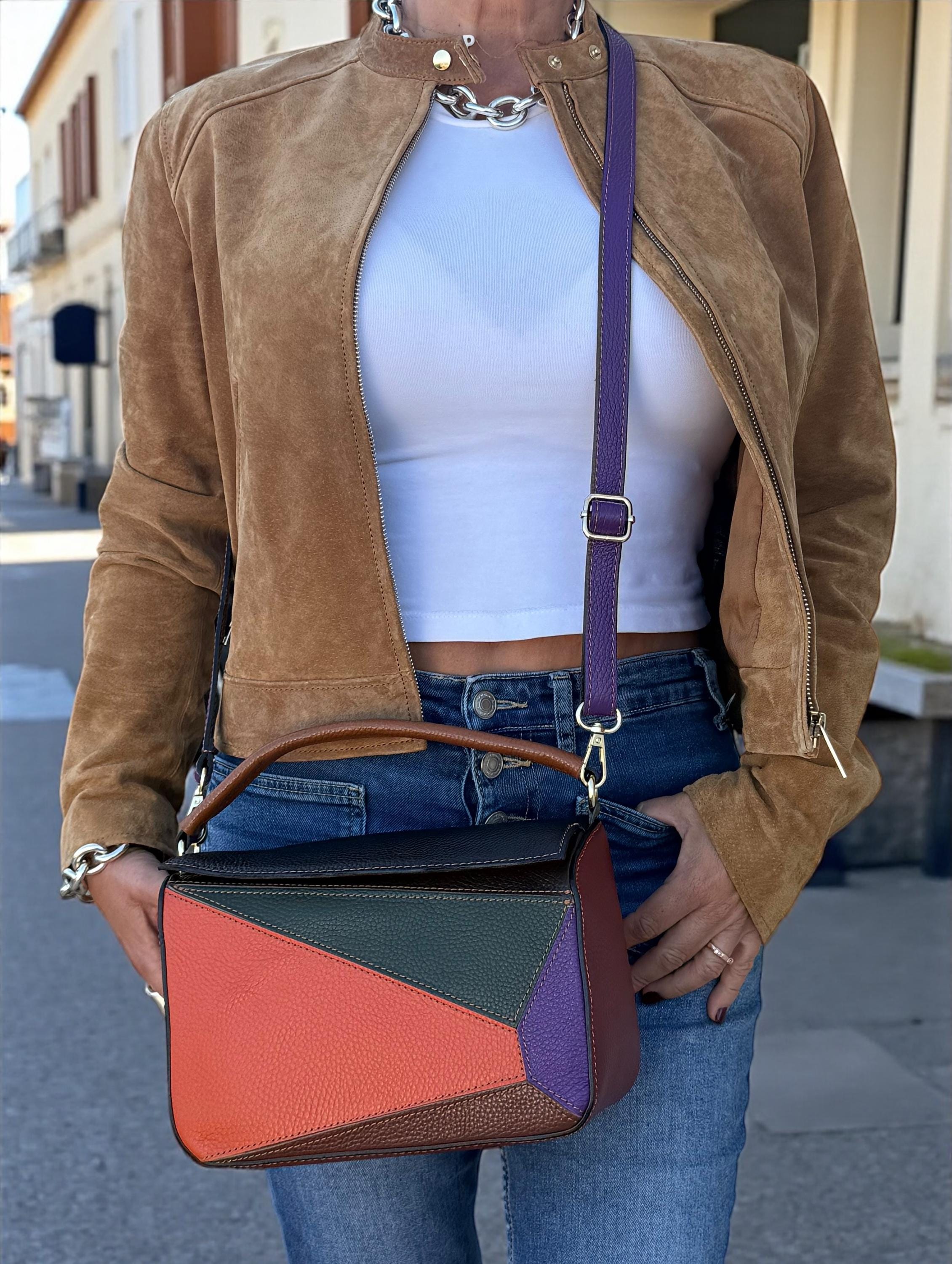 Genuine Leather Multicolor Handbag