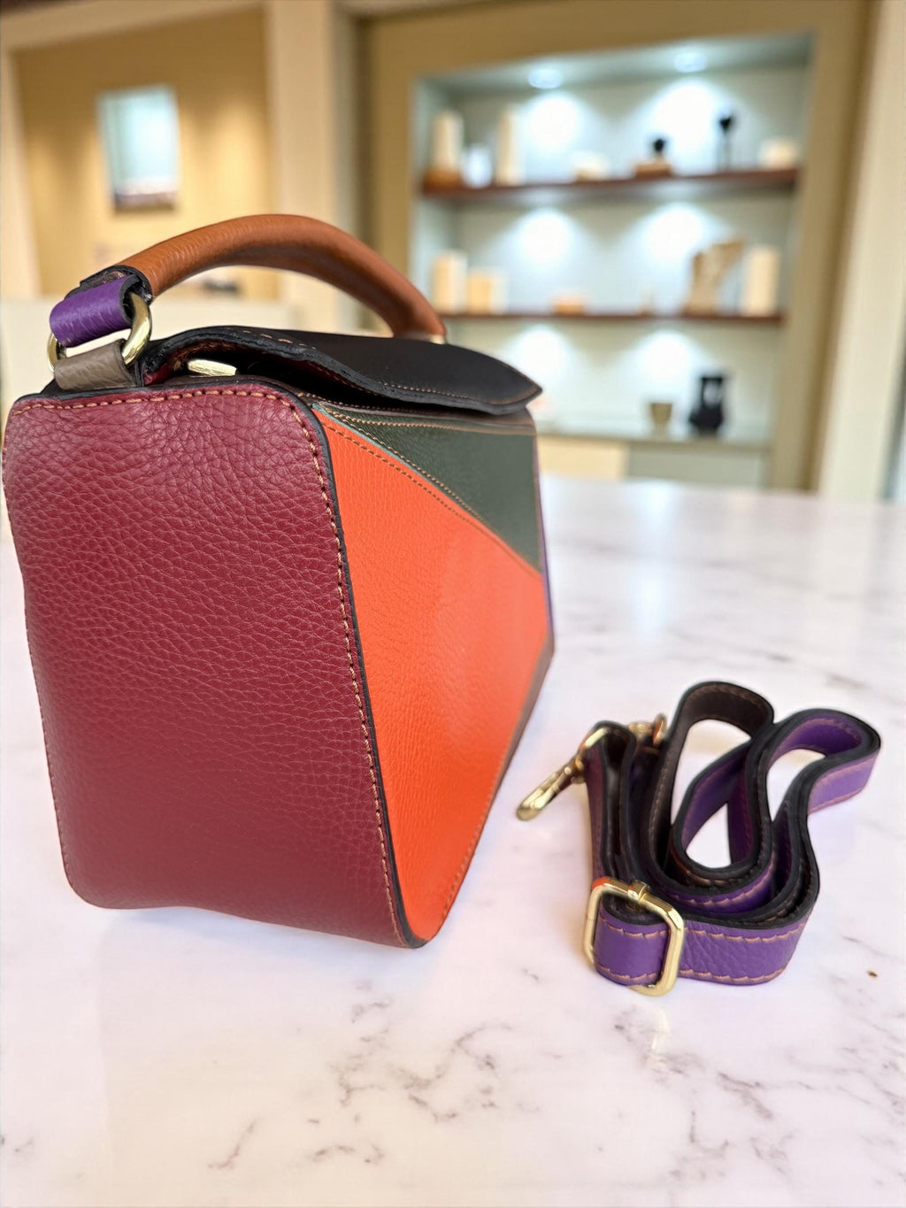 Genuine Leather Multicolor Handbag