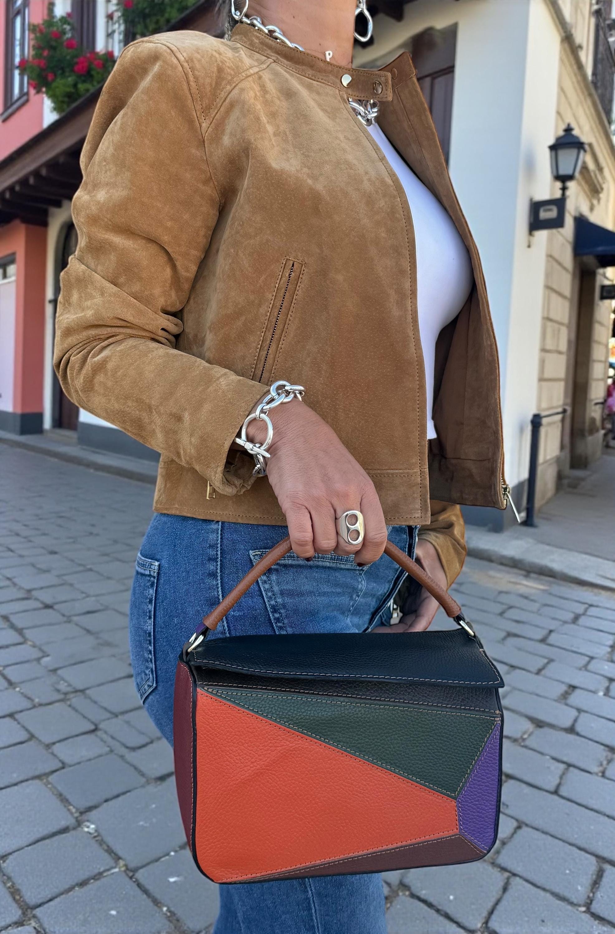 Genuine Leather Multicolor Handbag