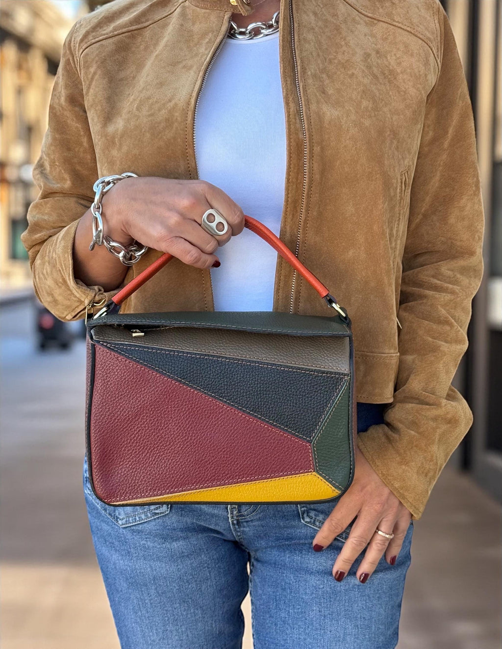 Genuine Leather Multicolor Handbag