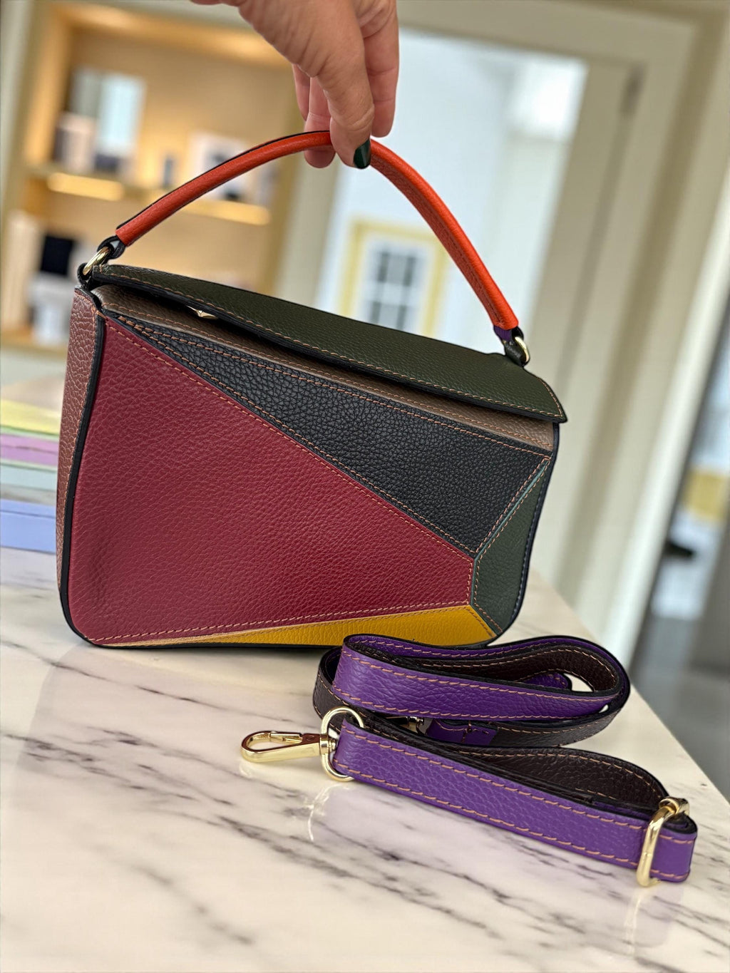 Genuine Leather Multicolor Handbag