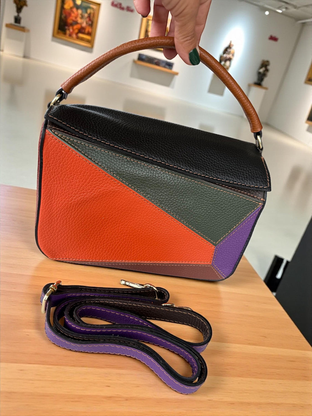 Genuine Leather Multicolor Handbag