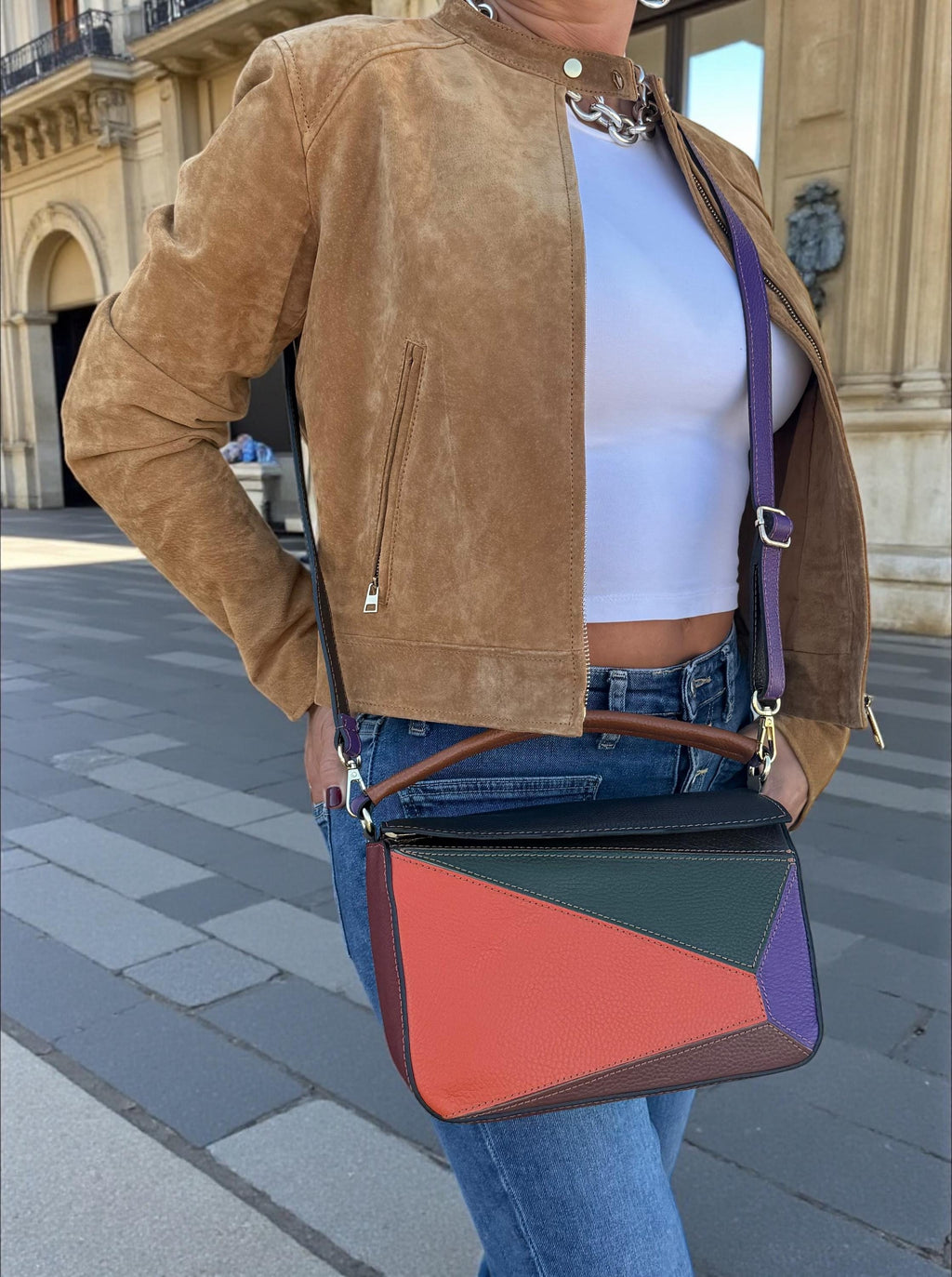 Genuine Leather Multicolor Handbag