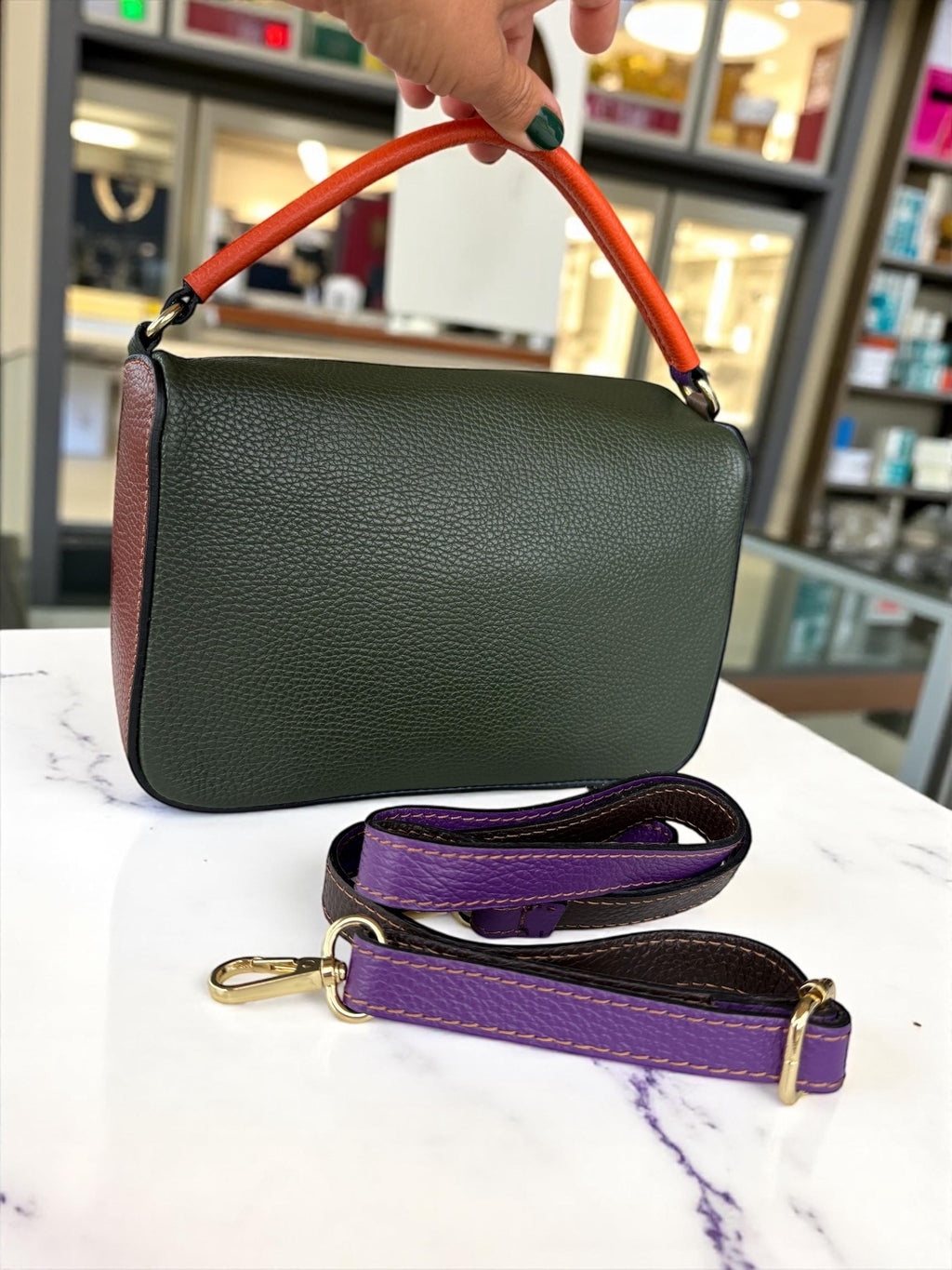 Genuine Leather Multicolor Handbag