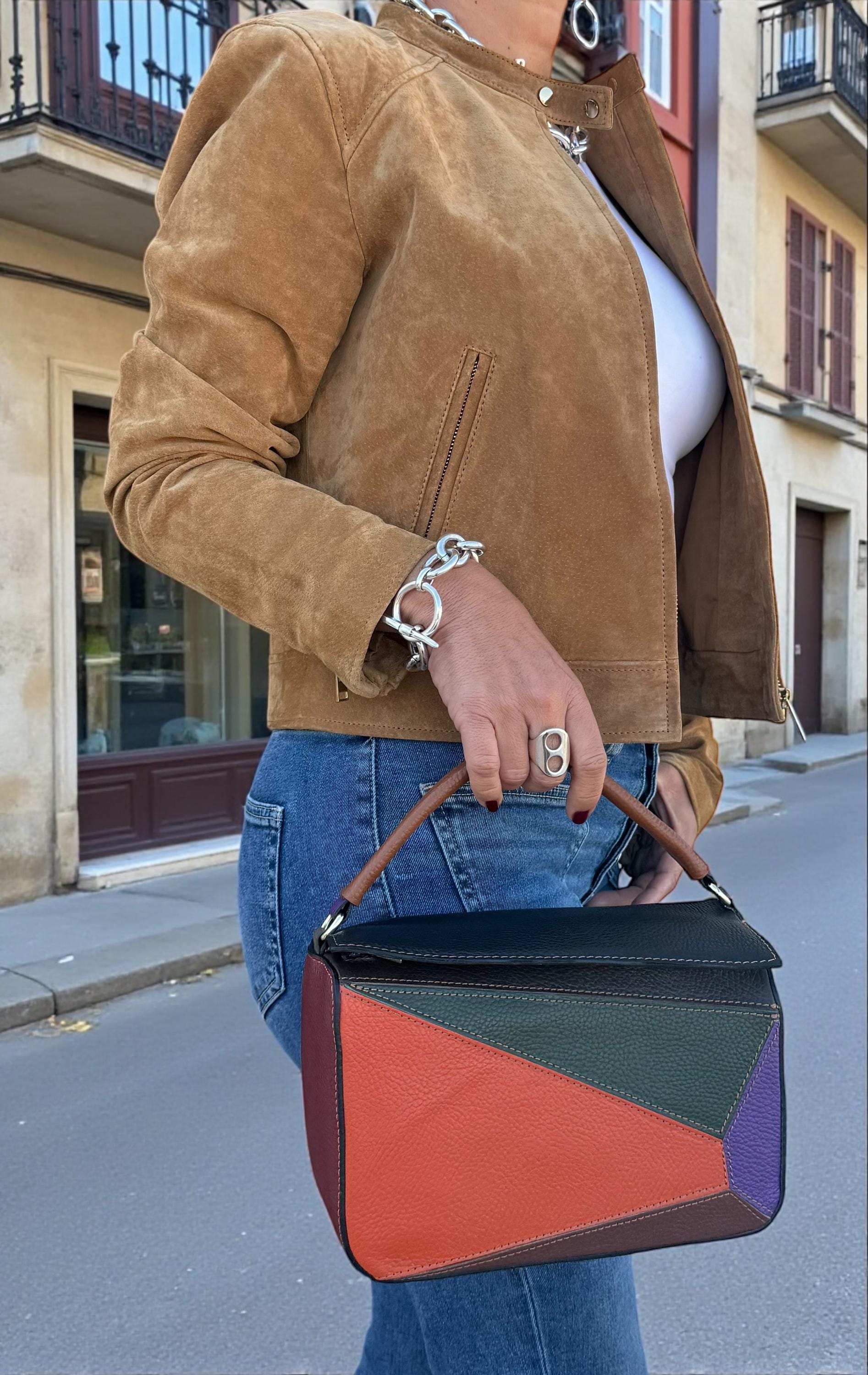 Genuine Leather Multicolor Handbag