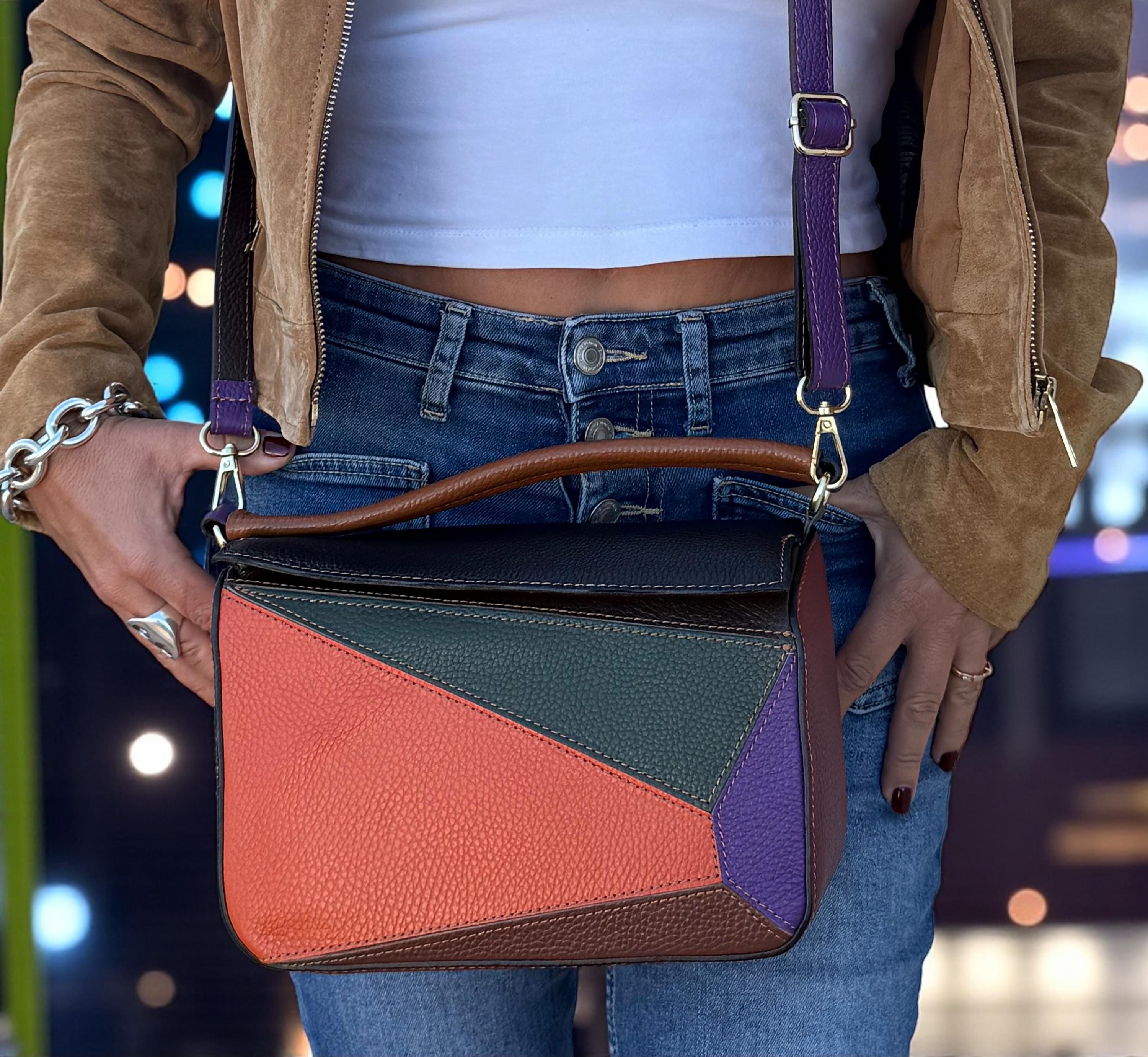 Genuine Leather Multicolor Handbag