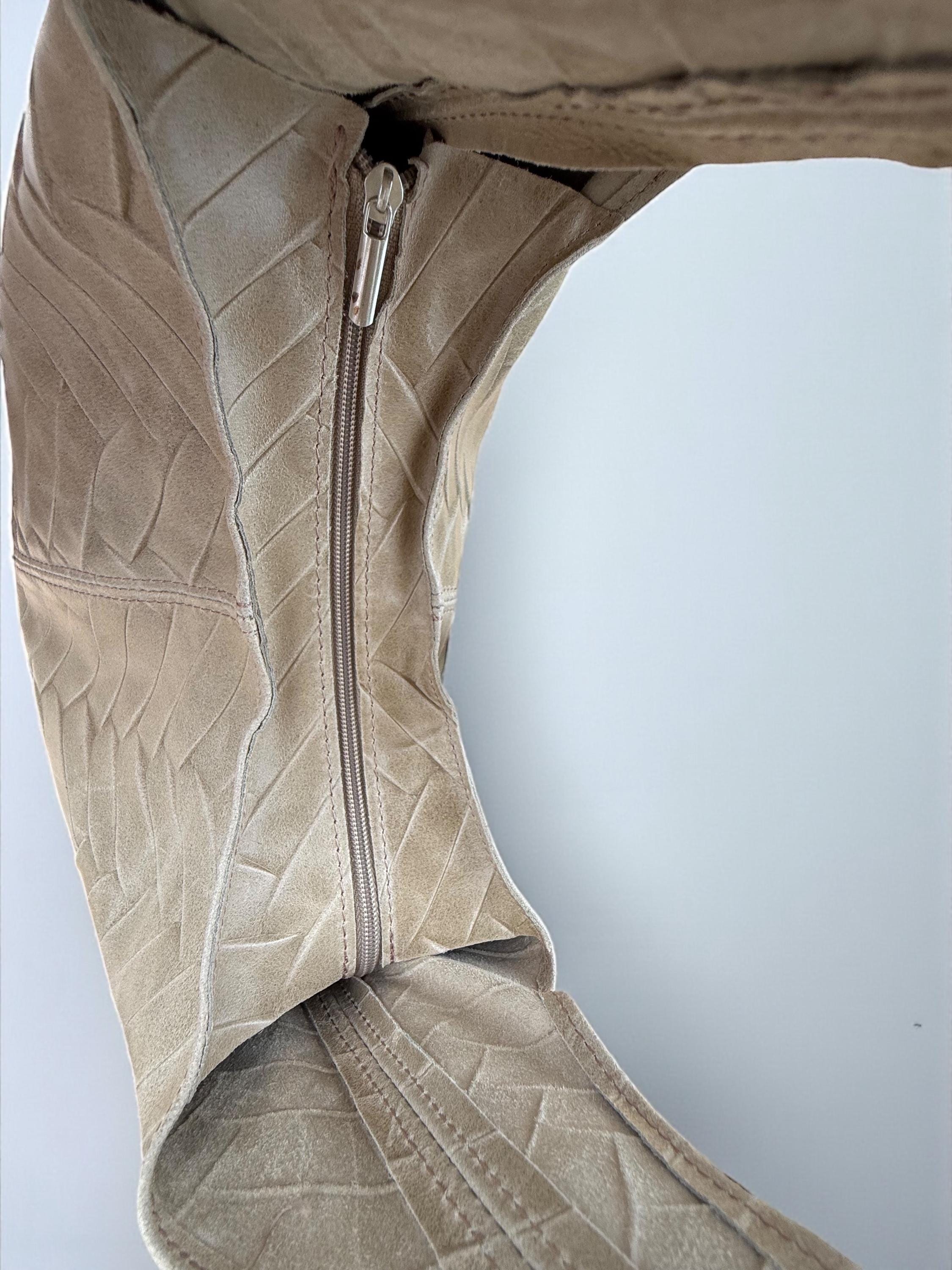 Chevron-Quilted Genuine Leather beige hobo bag