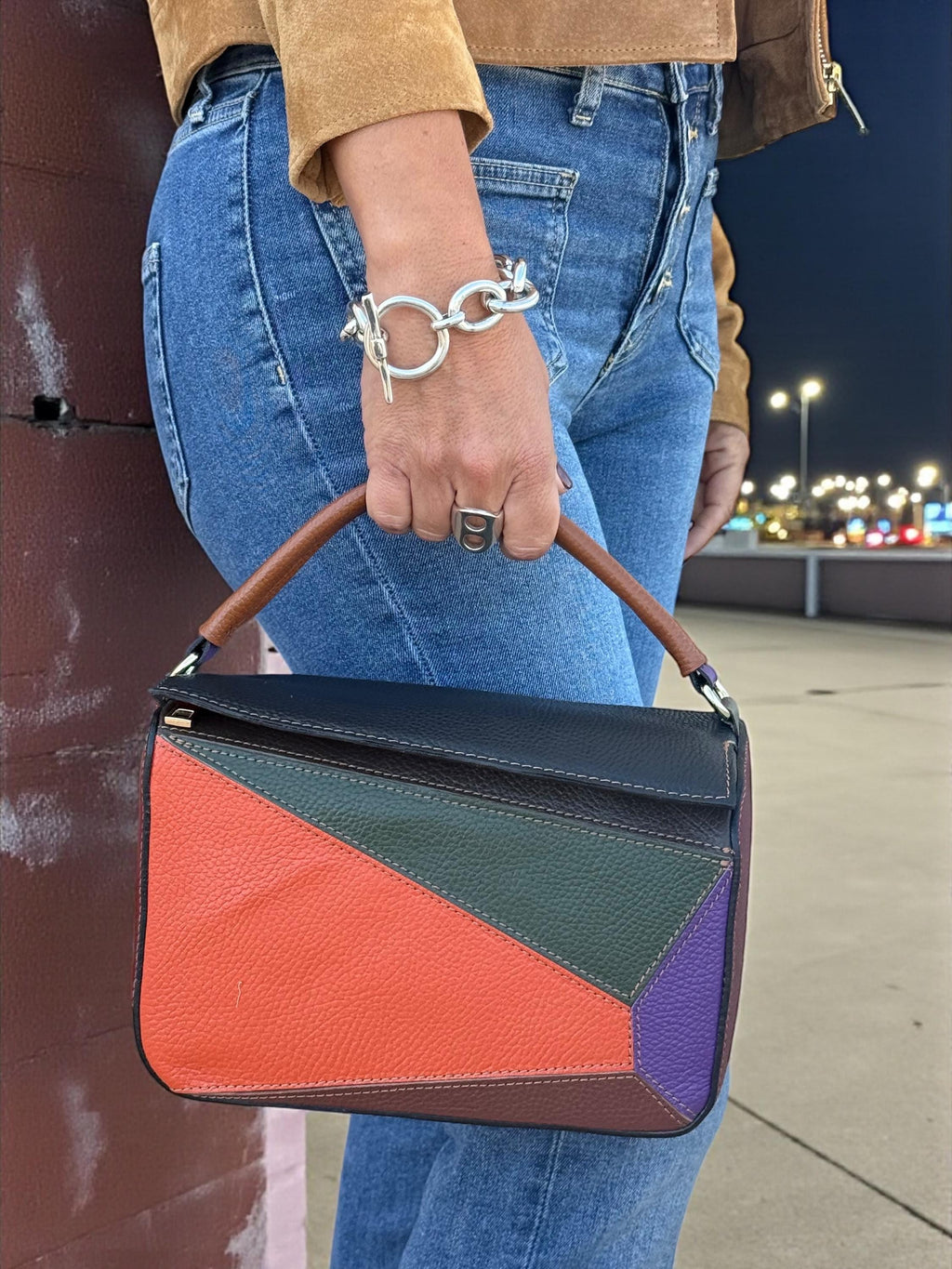 Genuine Leather Multicolor Handbag