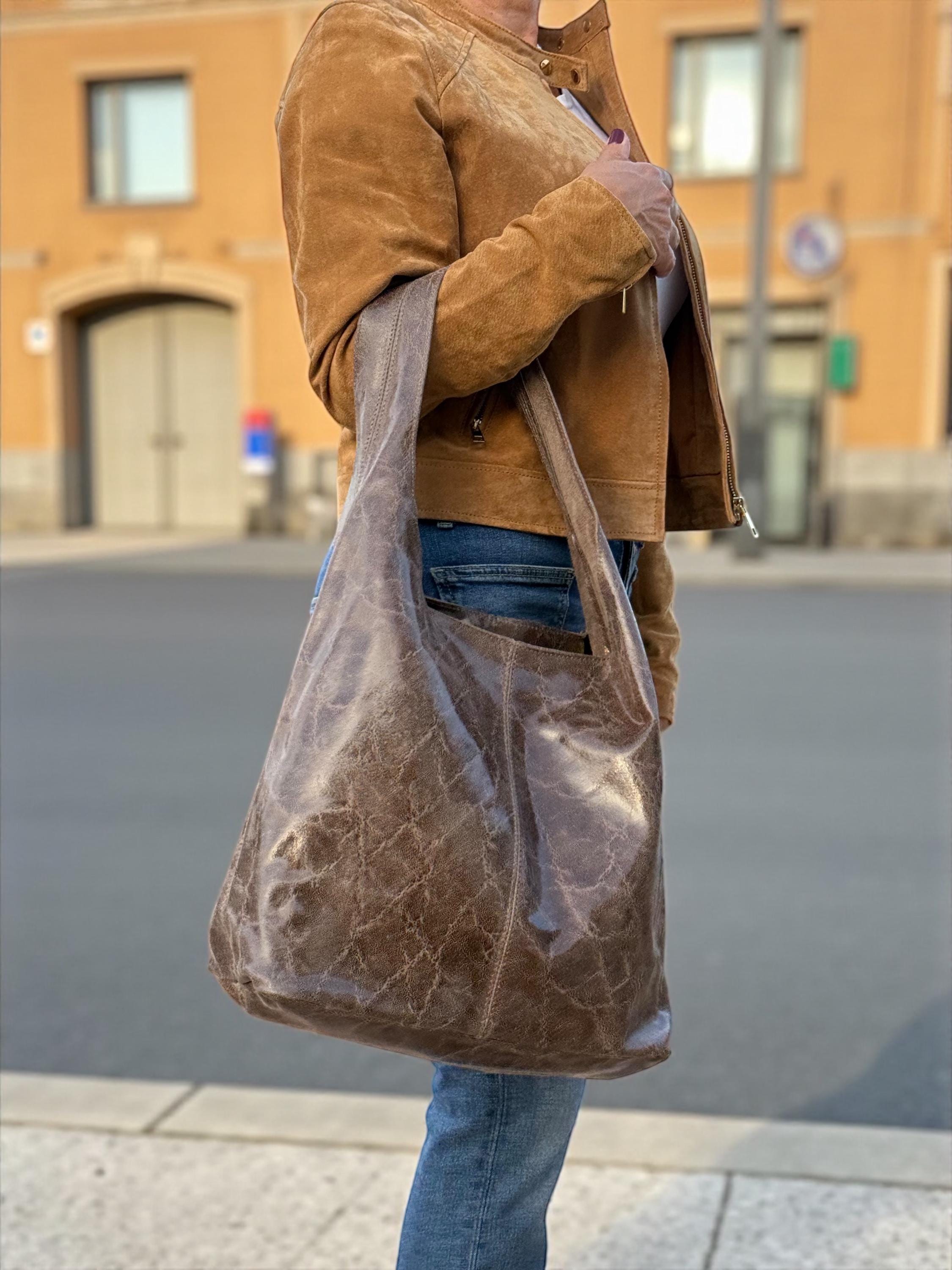 Slouchy Genuine Leather Brown hobo bag