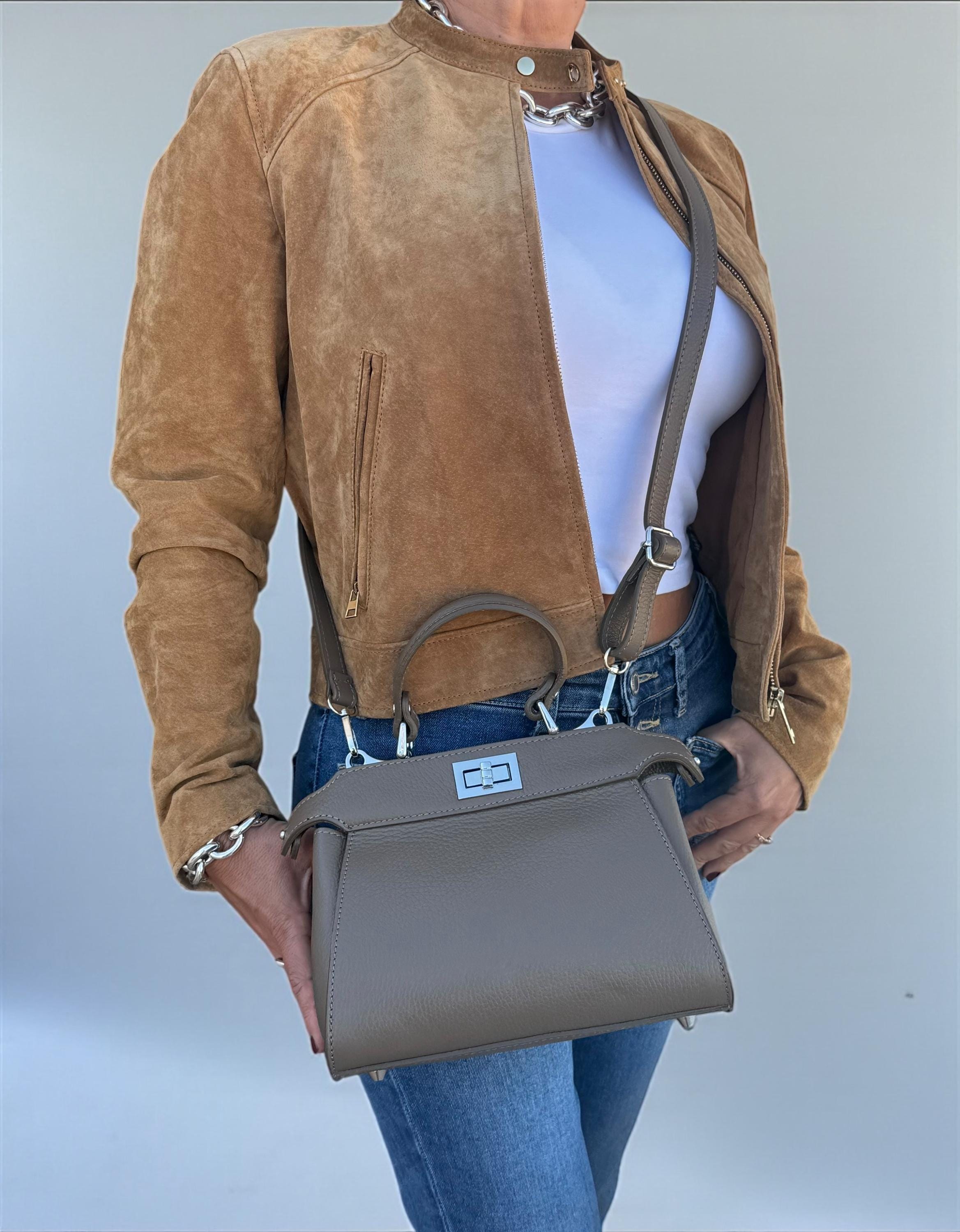 Pebble Leather Classic Toupe saddle handbag