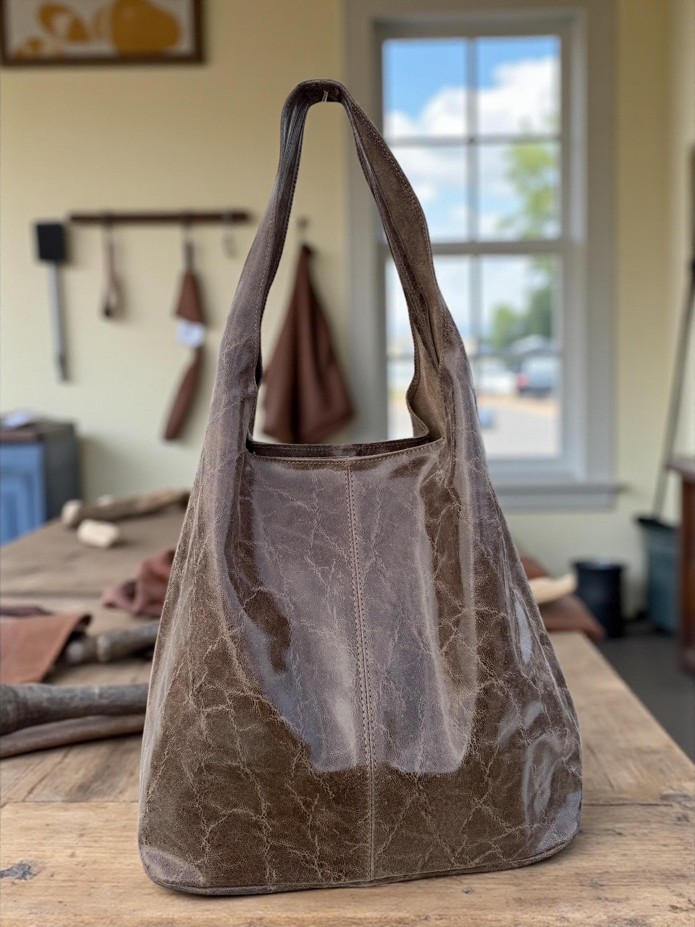 Slouchy Genuine Leather Brown hobo bag