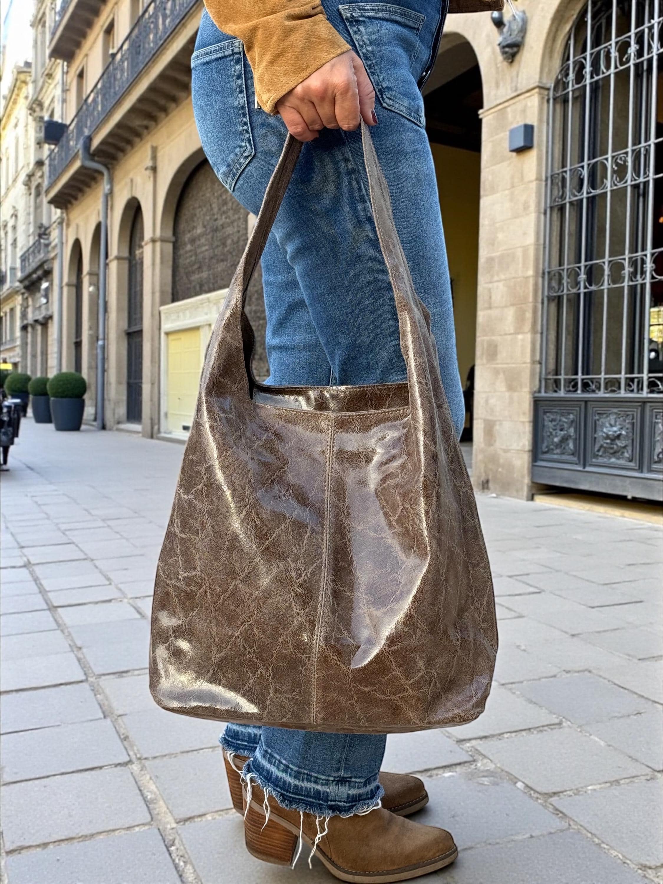 Slouchy Genuine Leather Brown hobo bag