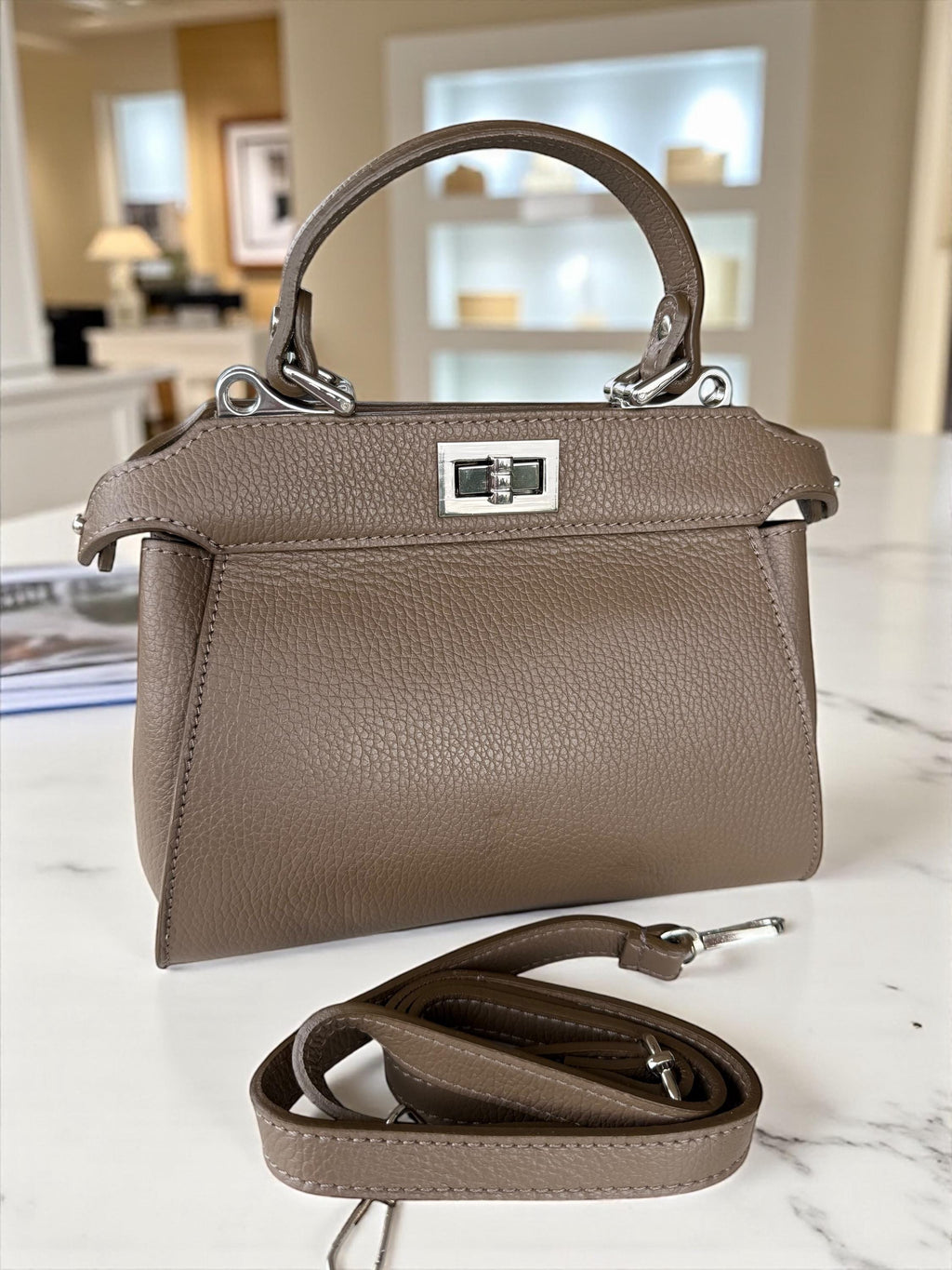 Pebble Leather Classic Toupe saddle handbag