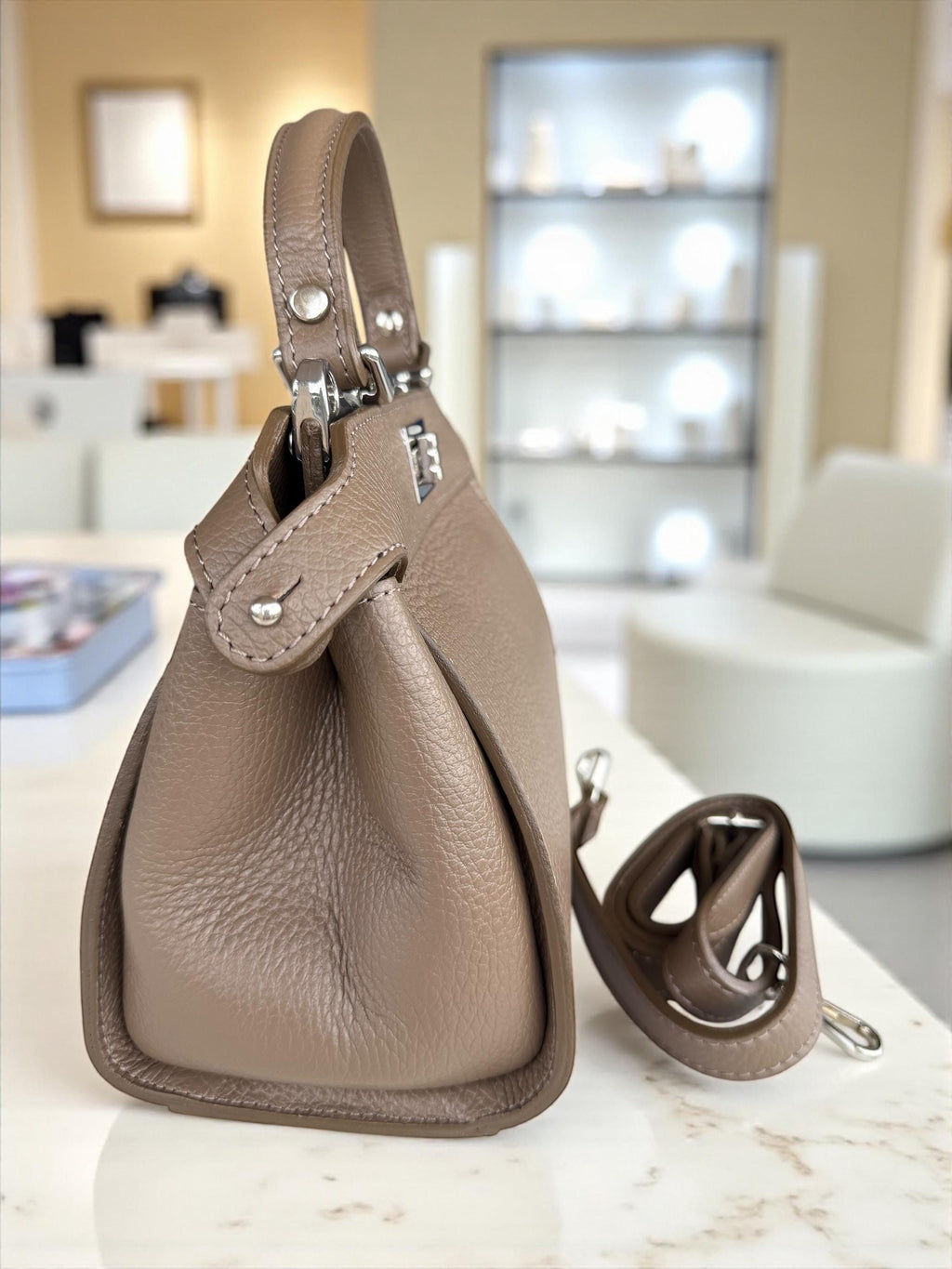 Pebble Leather Classic Toupe saddle handbag