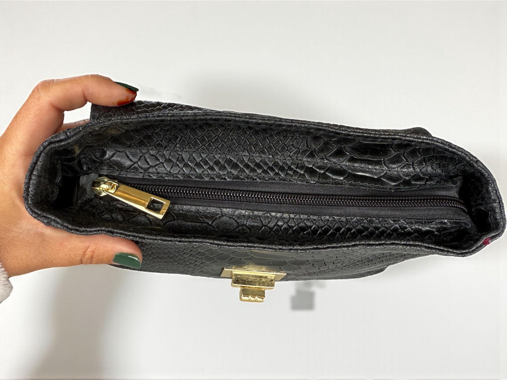 Embossed Genuine Leather mini Crossbody black Bag