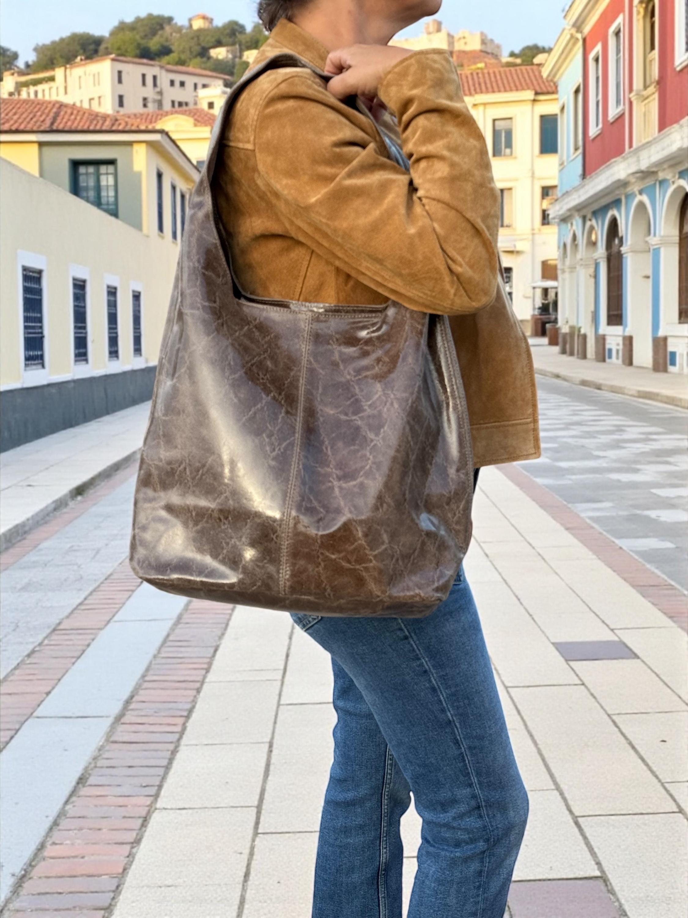 Slouchy Genuine Leather Brown hobo bag
