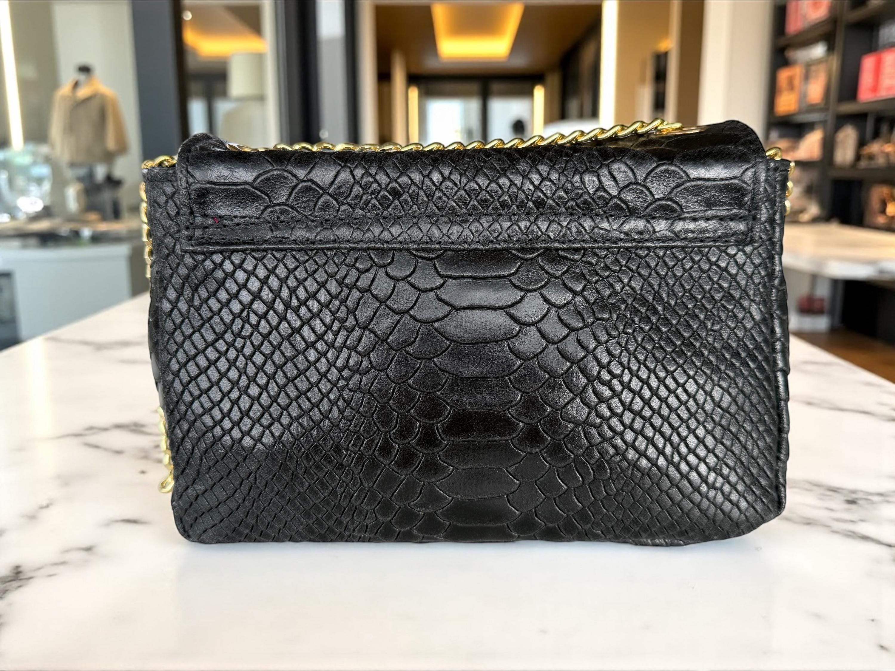 Embossed Genuine Leather mini Crossbody black Bag