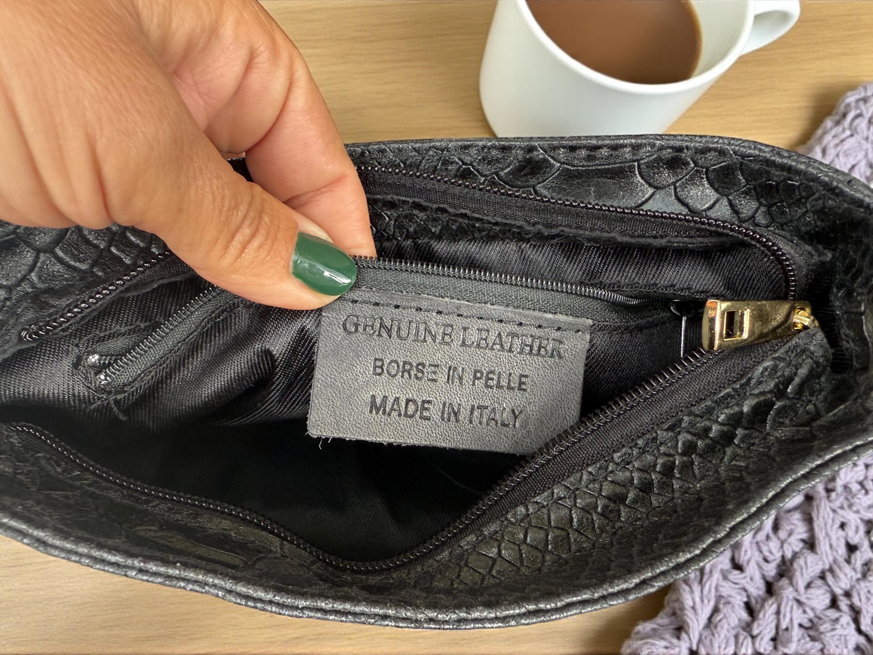 Embossed Genuine Leather mini Crossbody black Bag